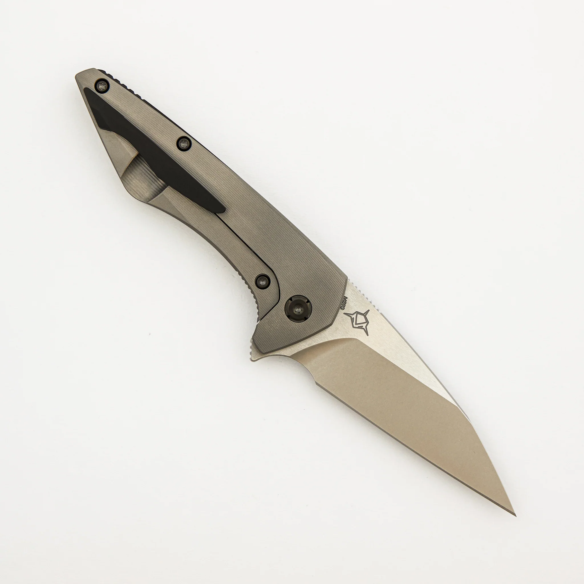 Mini Goblin - Smooth Titanium Handle - DLC Hardware - Brightwashed W/ Polished Flats M390 Blade - Image 2
