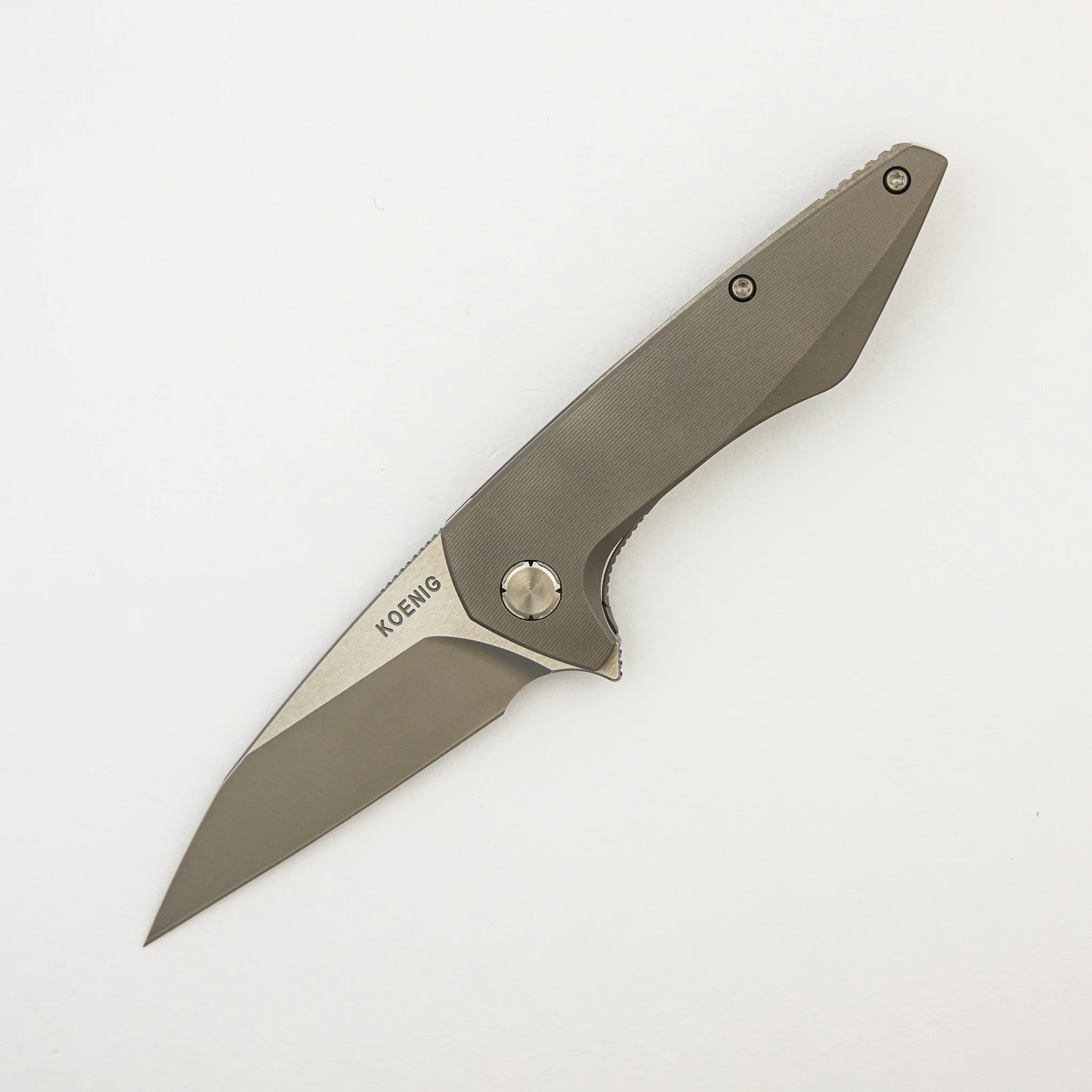 Mini Goblin - Smooth Titanium Handle - Silver Hardware - Burnished w/ Polished Flats M390 Blade