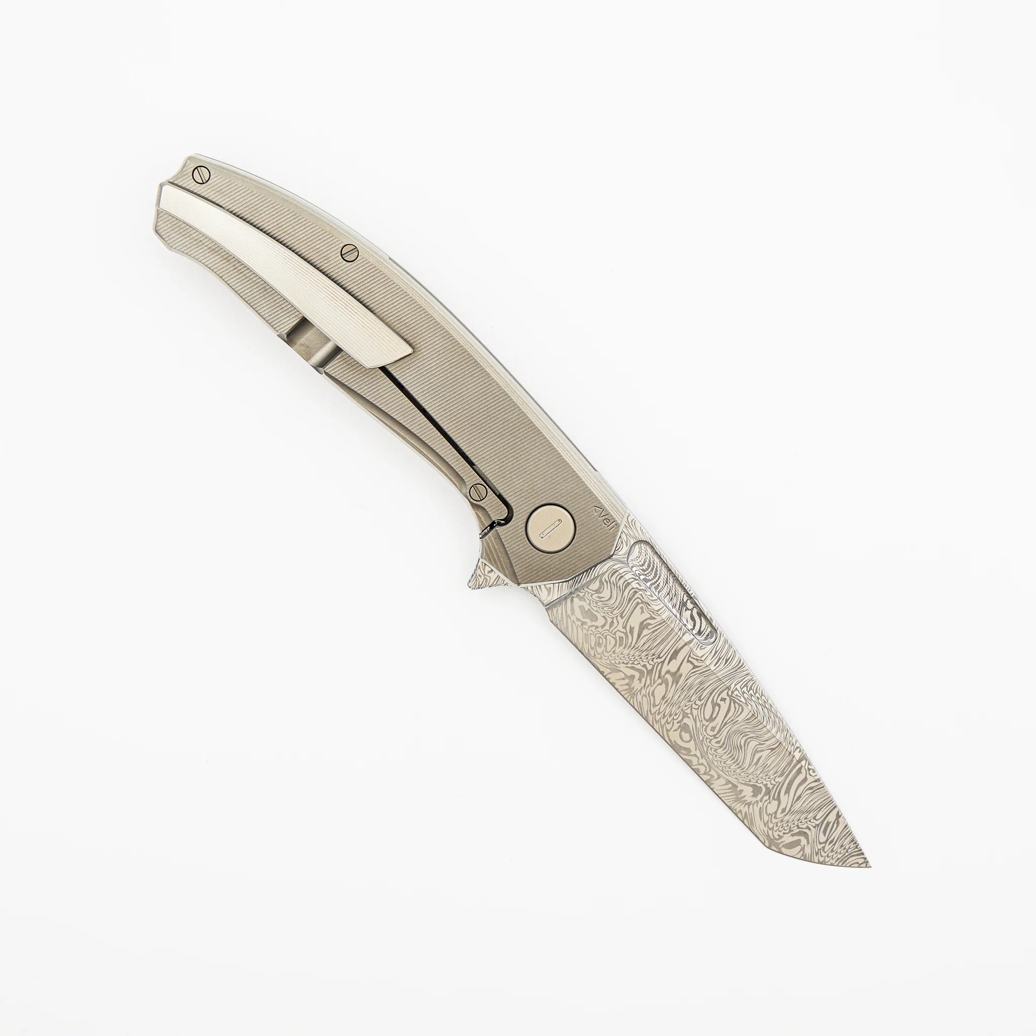 Mini Veli - Textured Titanium Handle - Damasteel Grabak Blade - Image 2