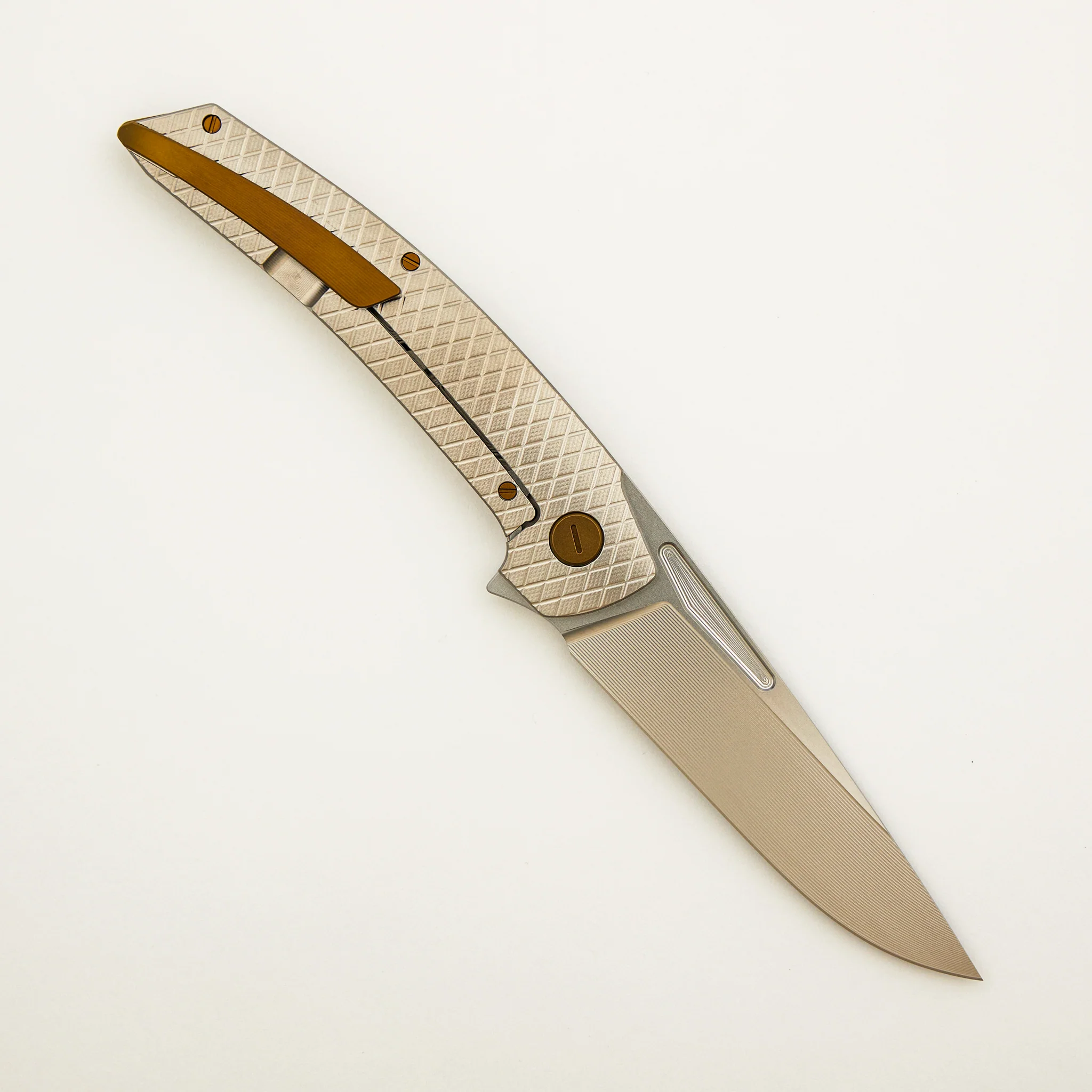 Model T Gen. 2 - Titanium Handle W/ Salmiakki Milling - RWL-34 Blade - Bronze Accents - Image 2