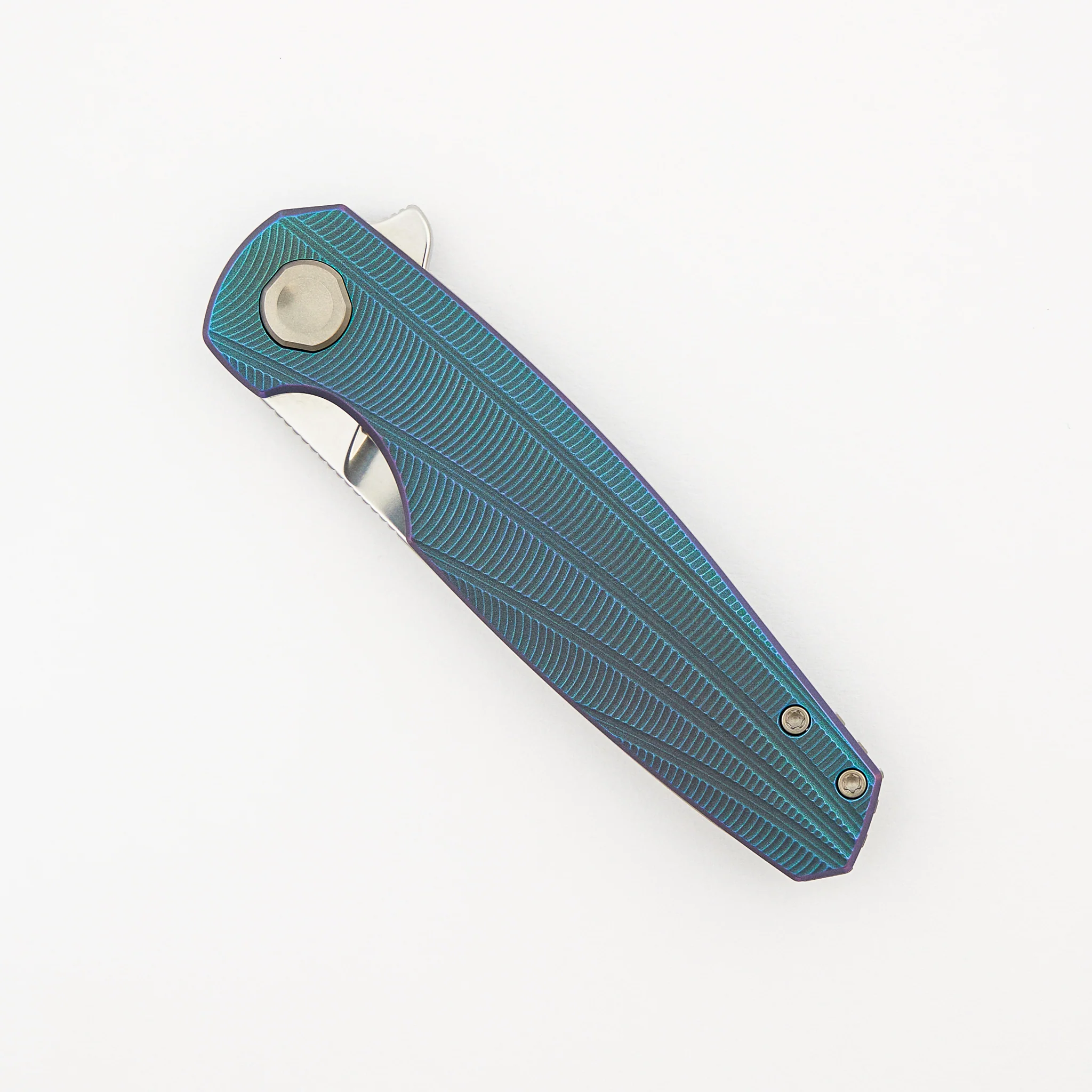 Morpheus Liner Lock - Burnished/Anodized/Widow Titanium Handle - Near Mirror M390 Blade - Image 3