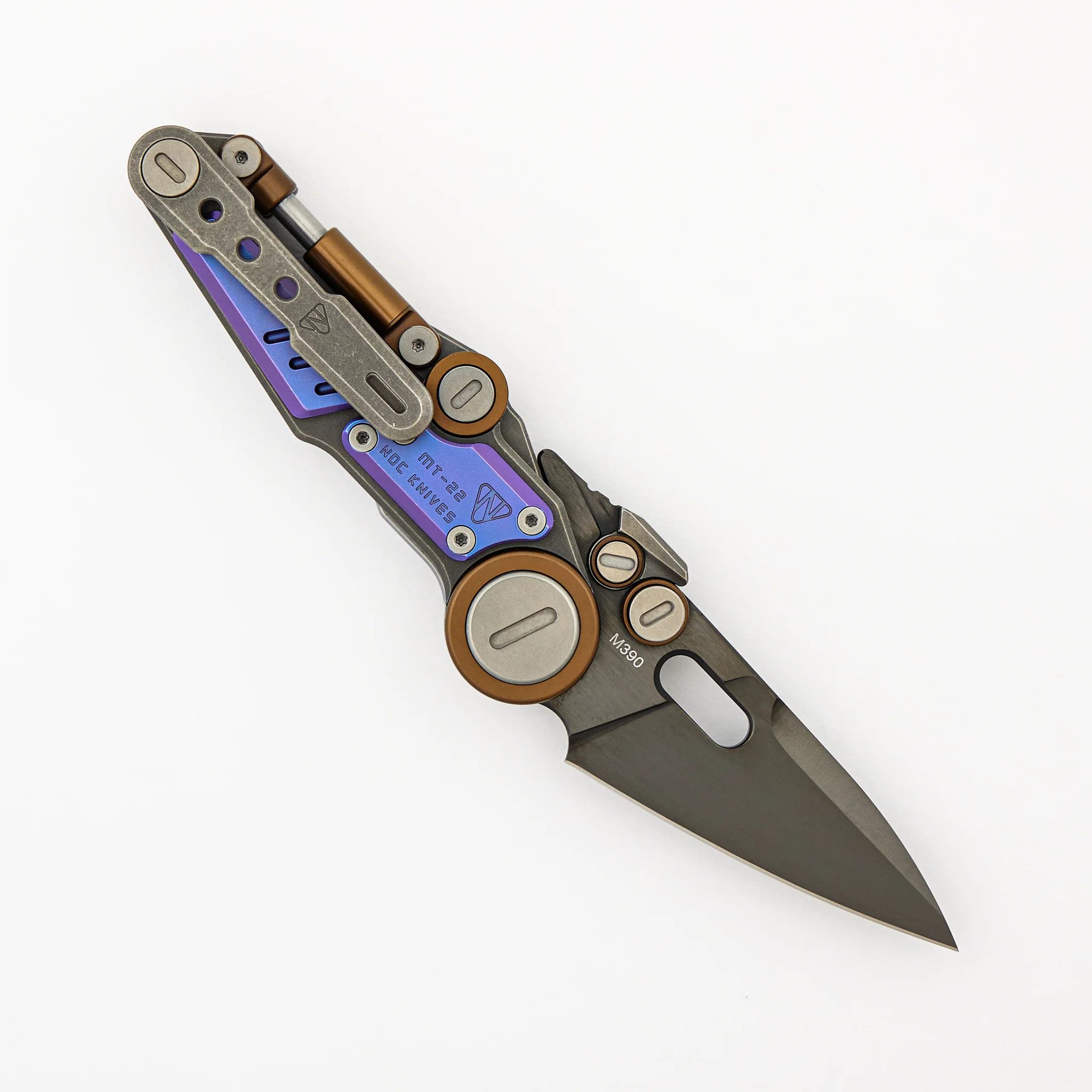 MT-22 Mini S-08 - Stonewash/Purple/Bronze Anodized Titanium Handle - Black M390 Blade - Image 2
