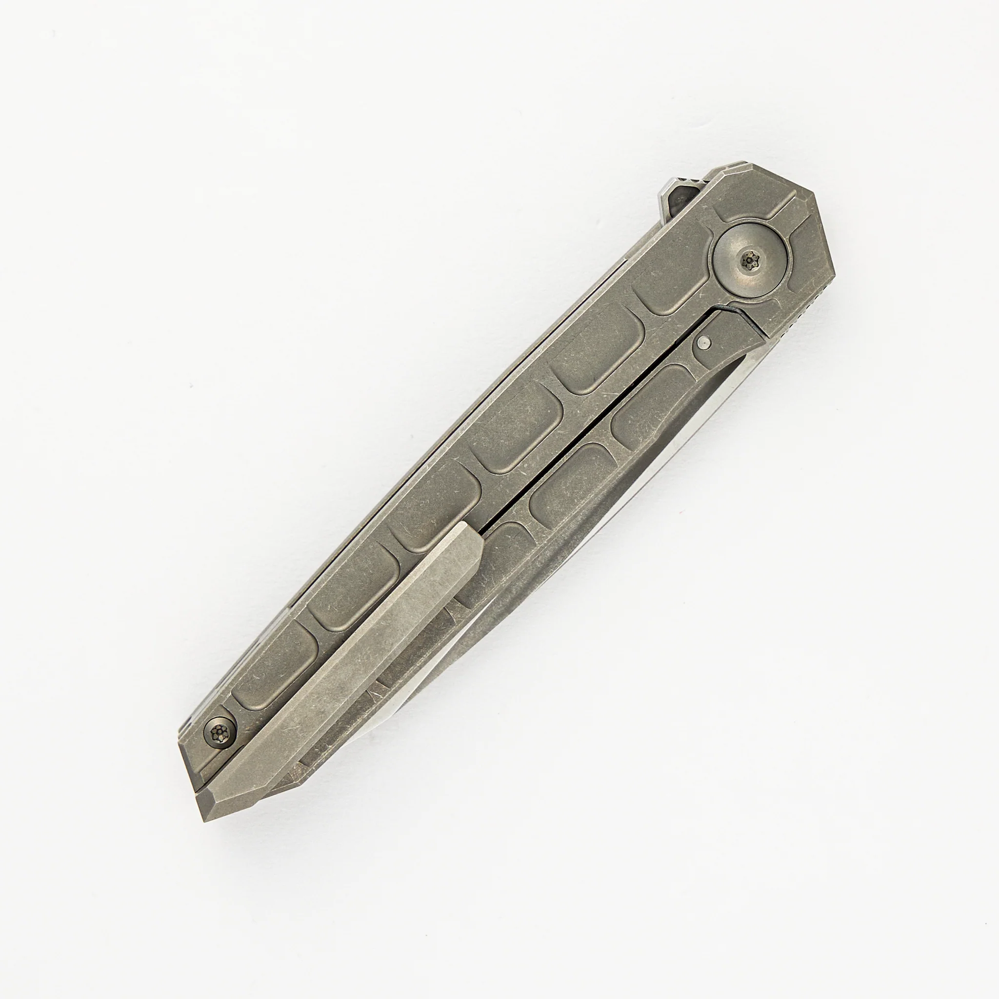 Cypher Mini – Full Tech Series – Stonewashed Ti Handle – Bright Stonewashed M390 Blade - Image 4