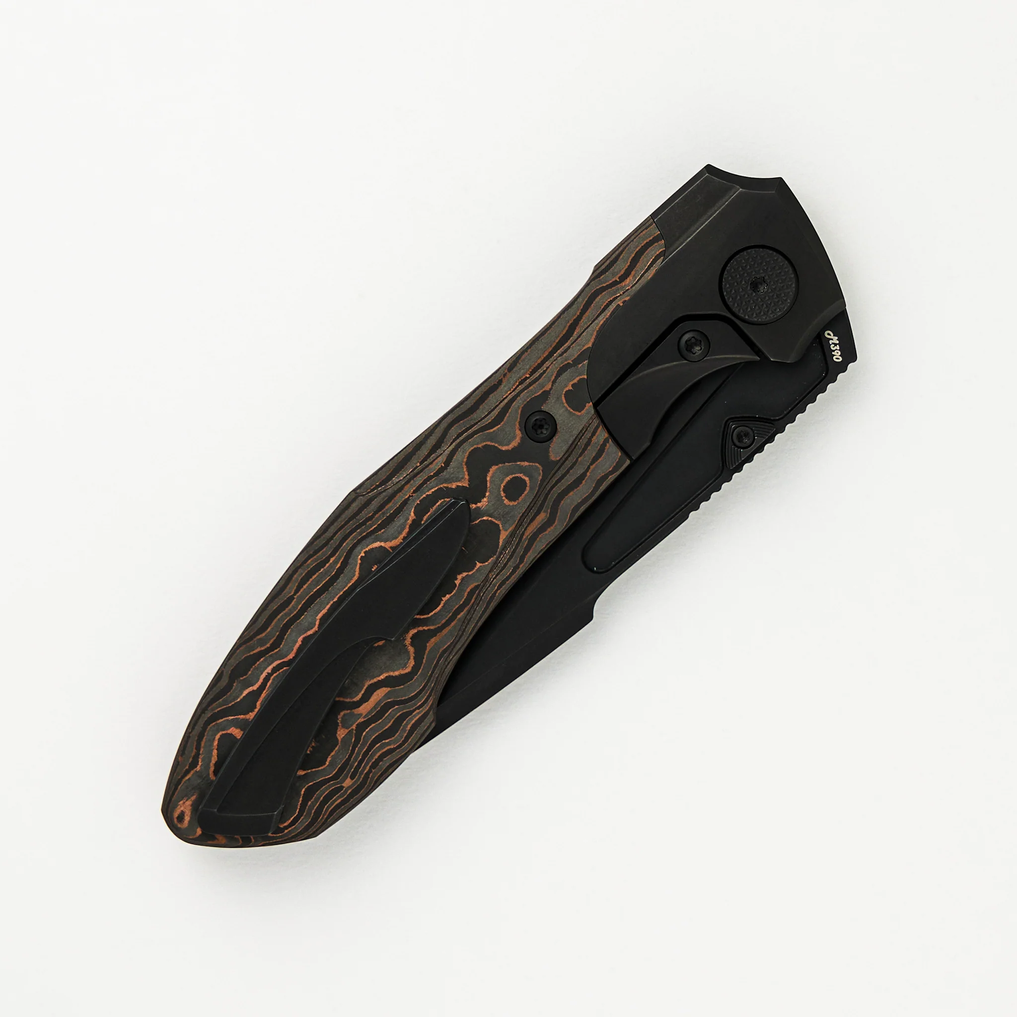 Voodoo - Black PVD/Light Stonewash Ti/Copper Camo Carbon FIber Handle - Black PVD Light Stonewash M390 Blade - Image 4