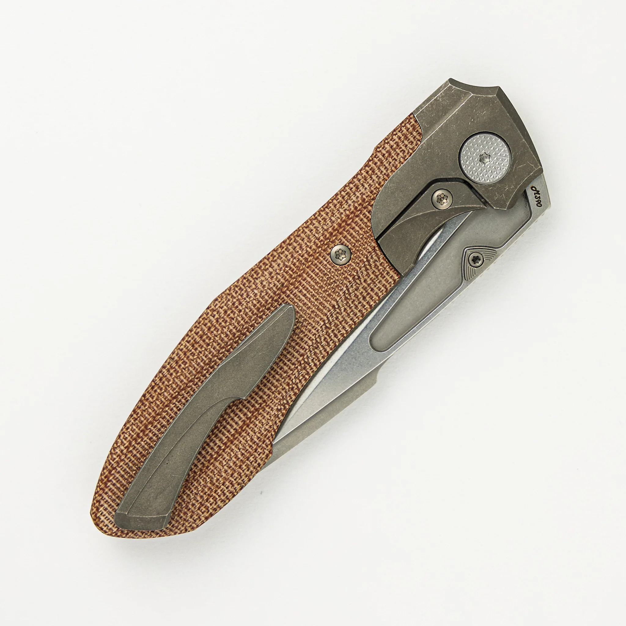 Voodoo - Dark Stonewash Ti/Natural Micarta Handle - Stonewash M390 Blade - Image 4
