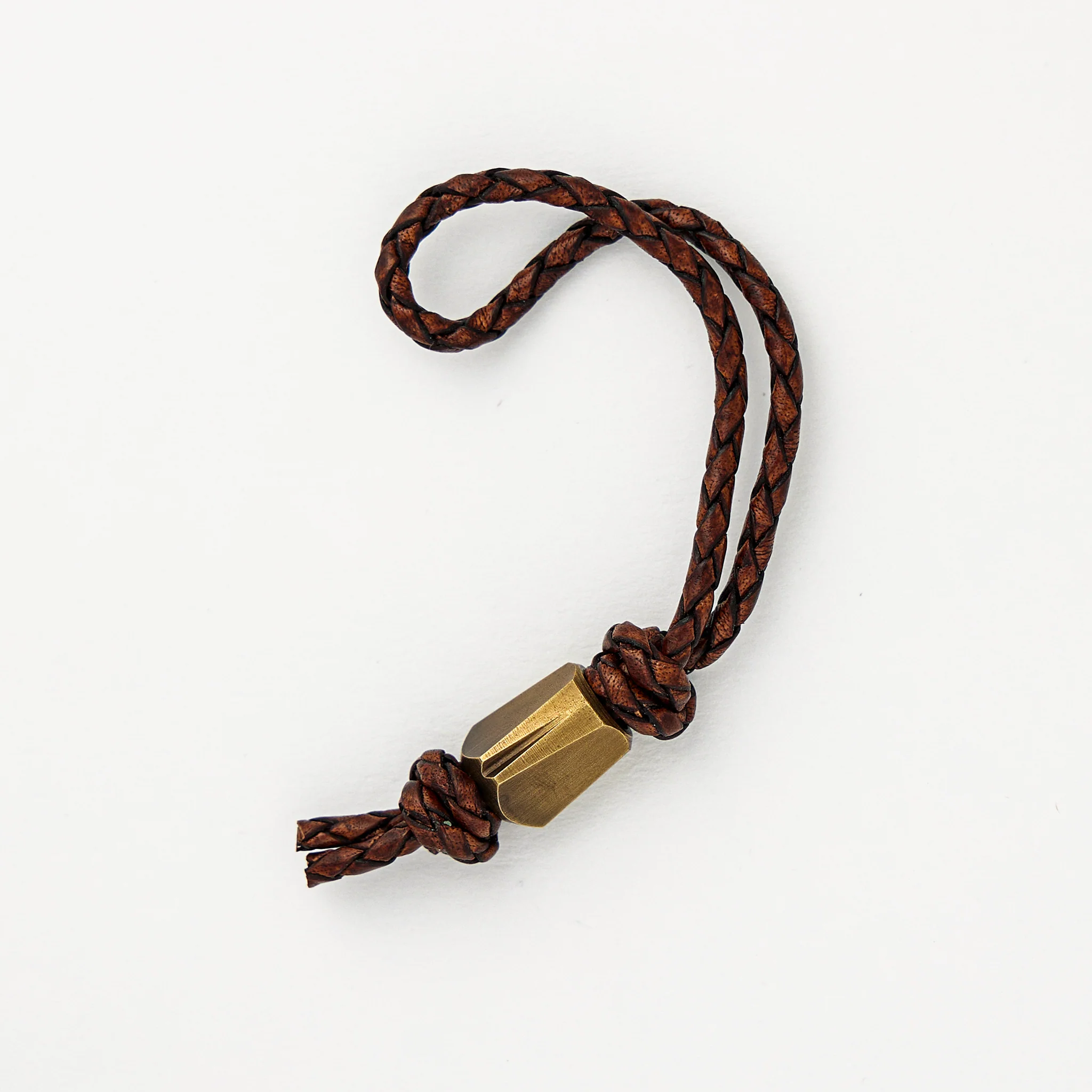Bead – Antique Brass - Thick Brown Leather