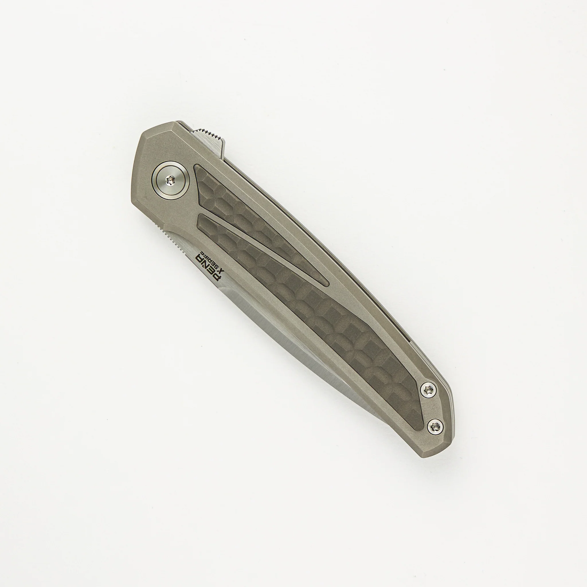 Cobra - Titanium Handle W/ Titanium Frag Dark Bead Blast Inlays - Belt Satin CPM-M4 Blade - Image 3