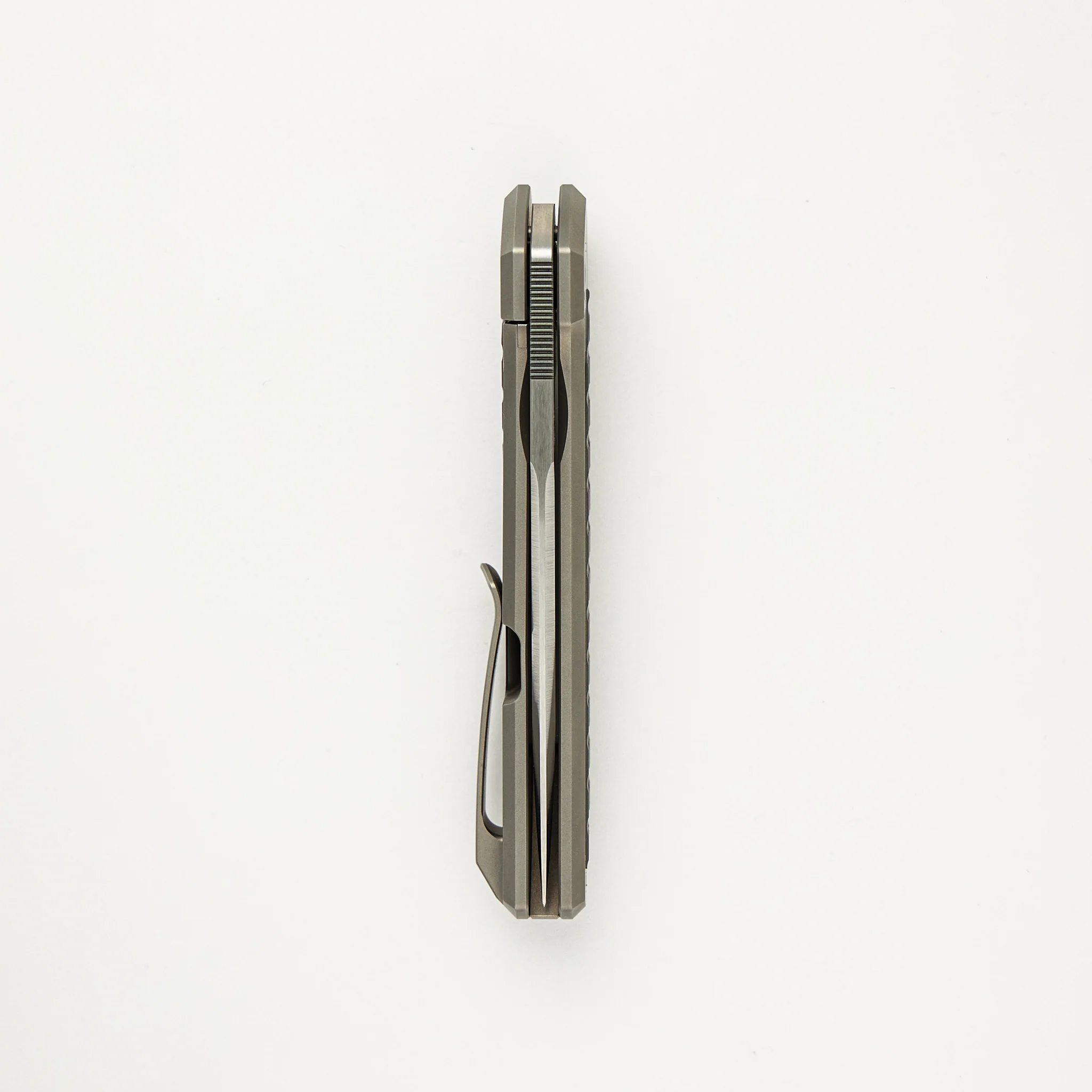 Cobra - Titanium Handle W/ Titanium Frag Dark Bead Blast Inlays - Belt Satin CPM-M4 Blade - Image 5