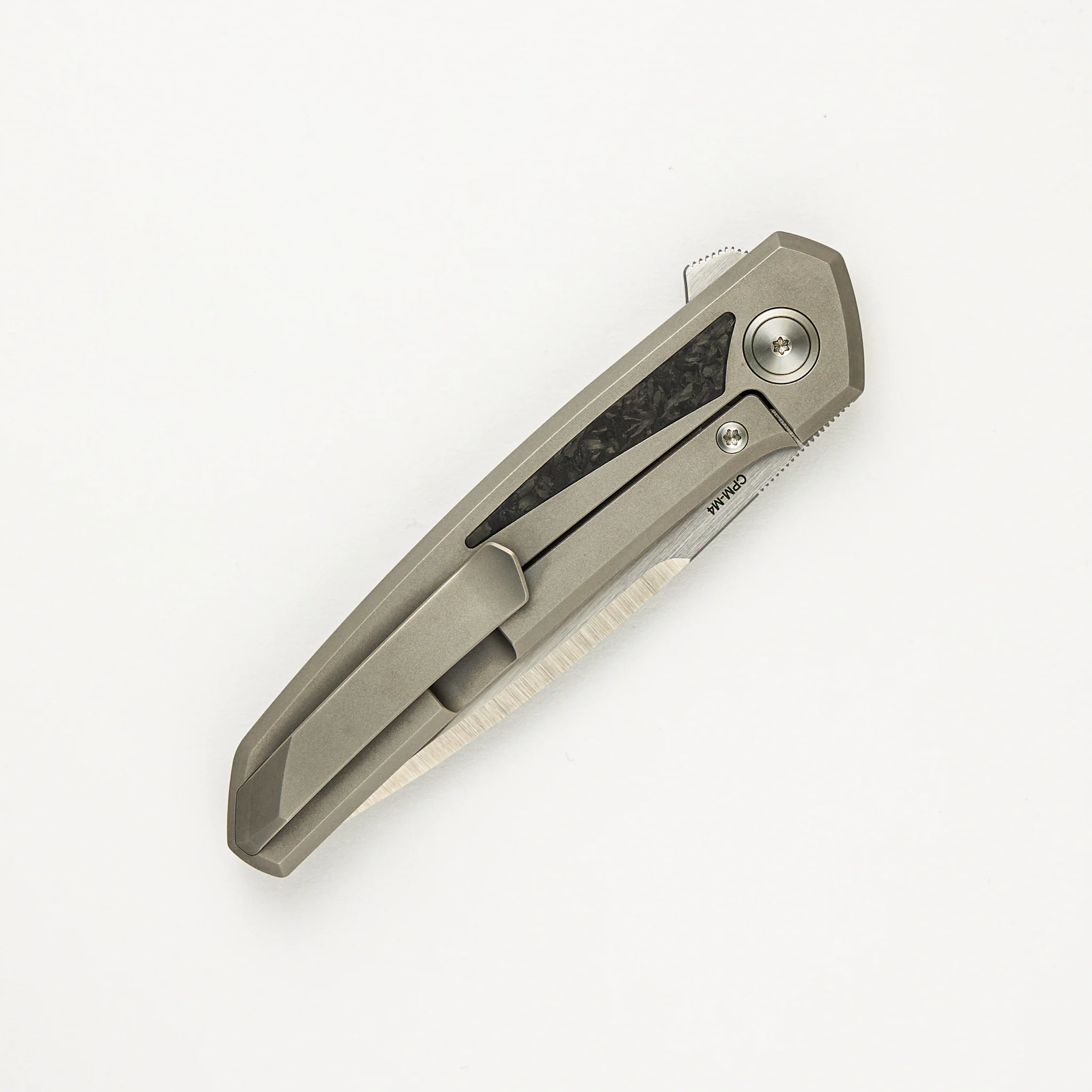 Cobra - Titanium Handle W/ Marbled Carbon Fiber Inlays - Belt Satin CPM-M4 Blade - Image 4
