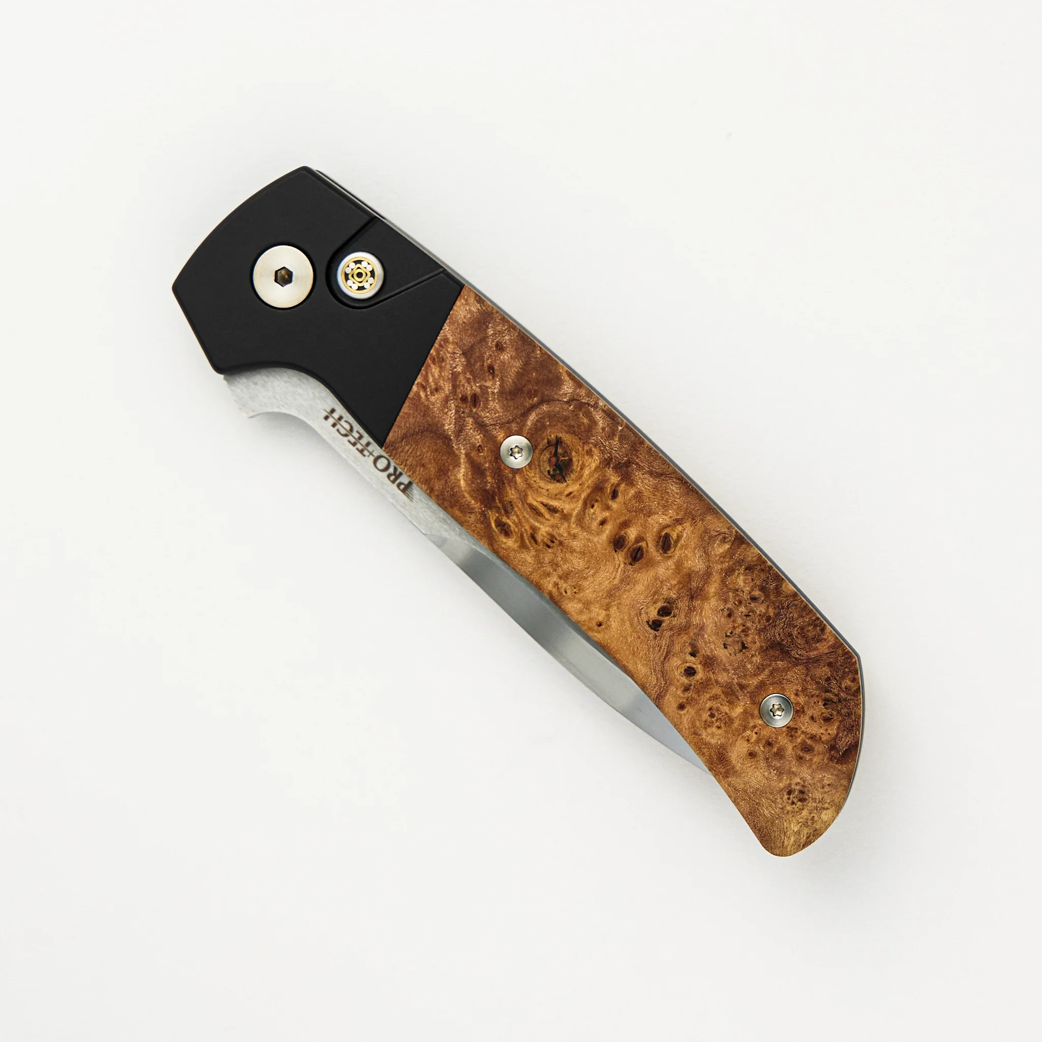 2024 ATCF Custom 004 Black Aluminum Handle, Maple Burl Inlays, Mosaic Pin, Mike Irie Blade - Image 3