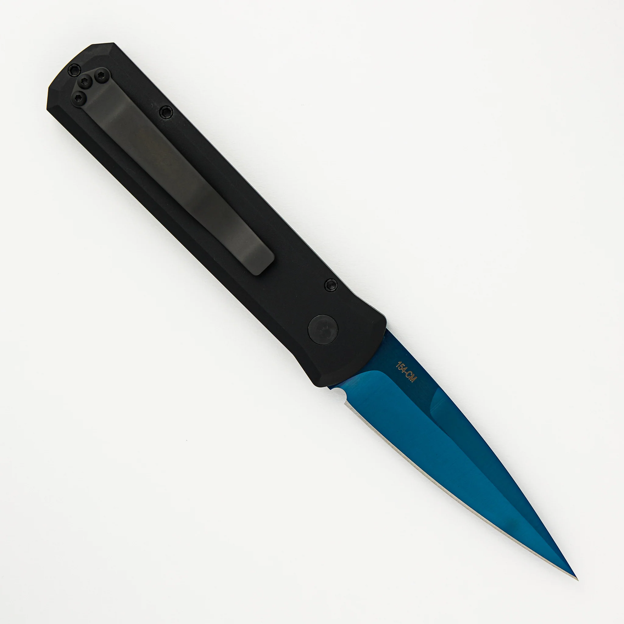 Godson – Solid Black Handle – Satin Sapphire Blue Blade – Abalone Button – All Black Hardware 721-SB - Image 2