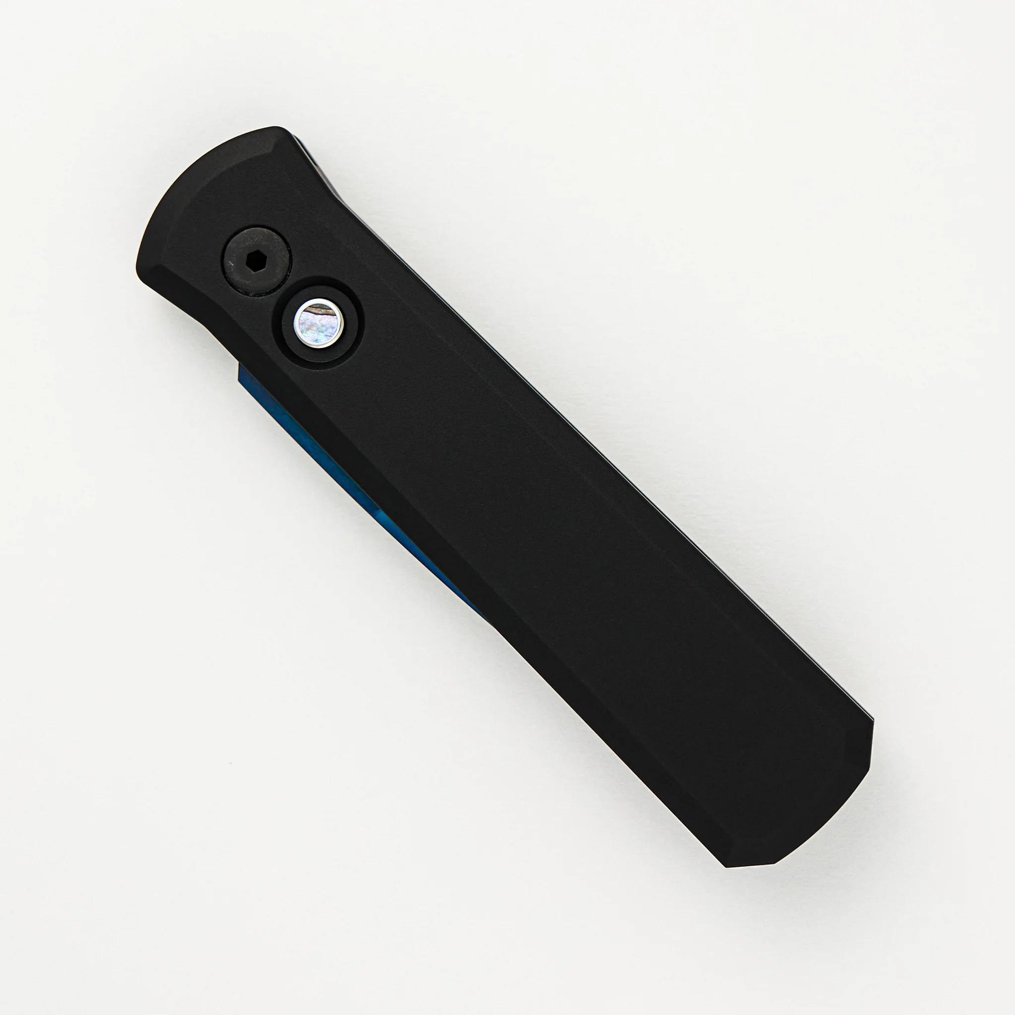 Godson – Solid Black Handle – Satin Sapphire Blue Blade – Abalone Button – All Black Hardware 721-SB - Image 3