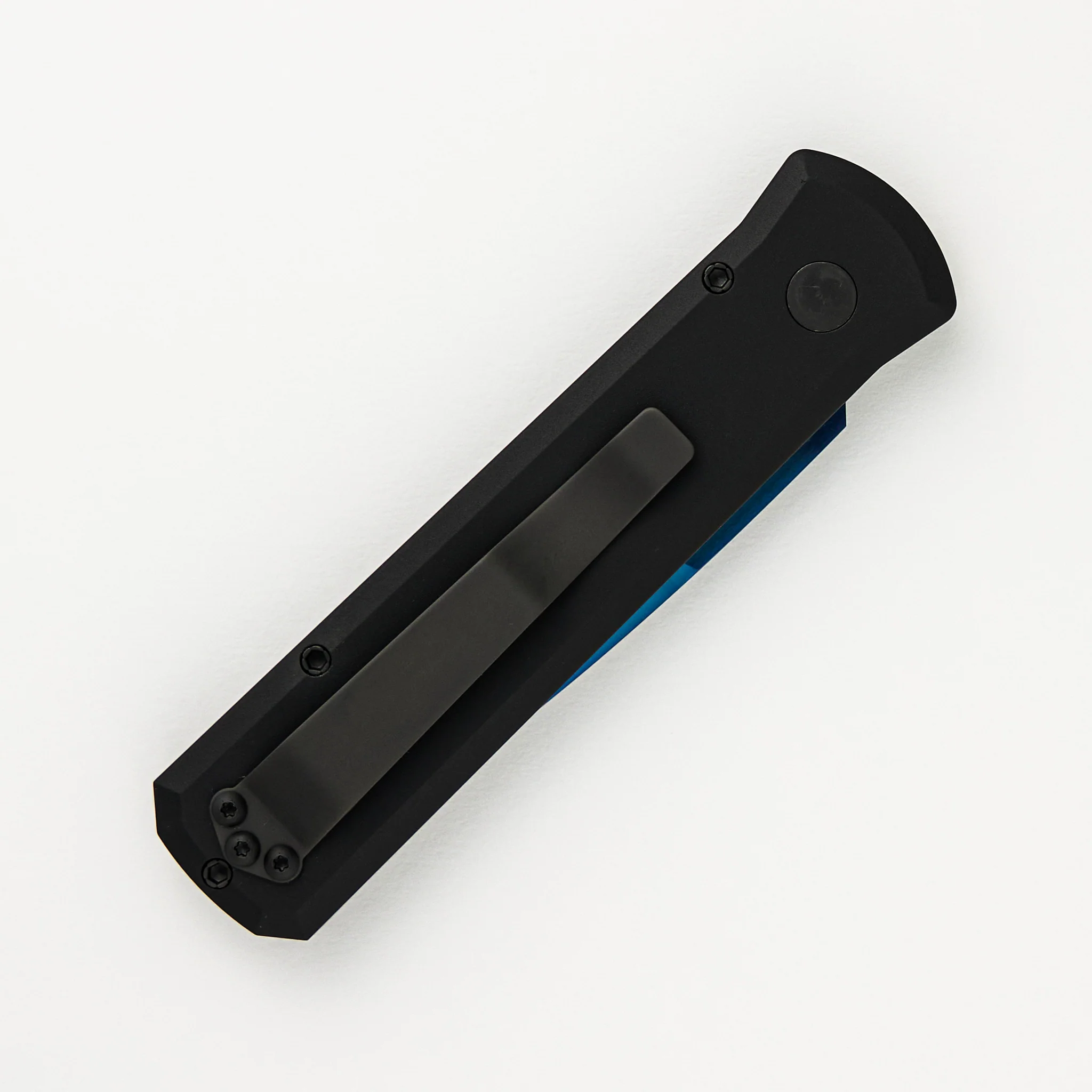 Godson – Solid Black Handle – Satin Sapphire Blue Blade – Abalone Button – All Black Hardware 721-SB - Image 4