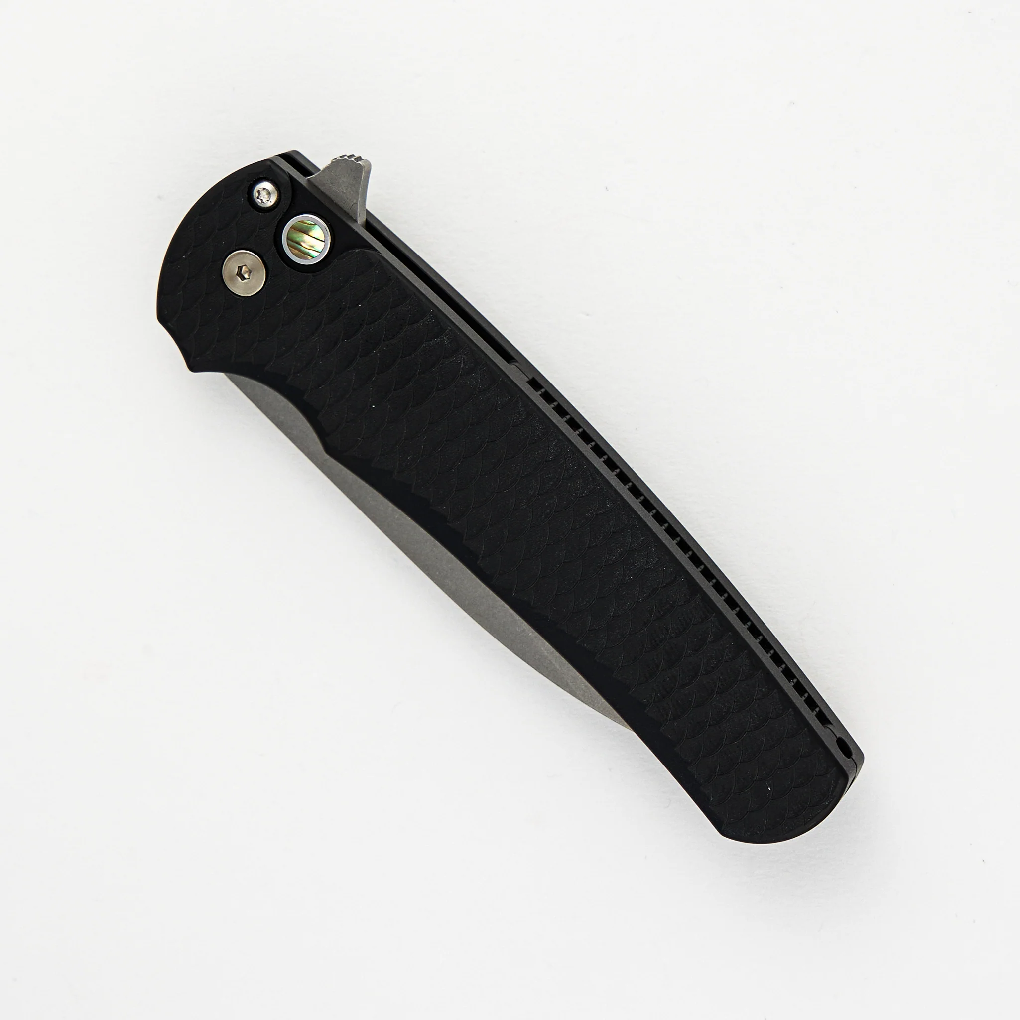 Malibu CCKS Spring 2024 Ltd. - "Dragon Scale" Textured Handle - Stonewash MagnaCut Wharncliffe Blade - Abalone Button #44 of 100 - Image 3