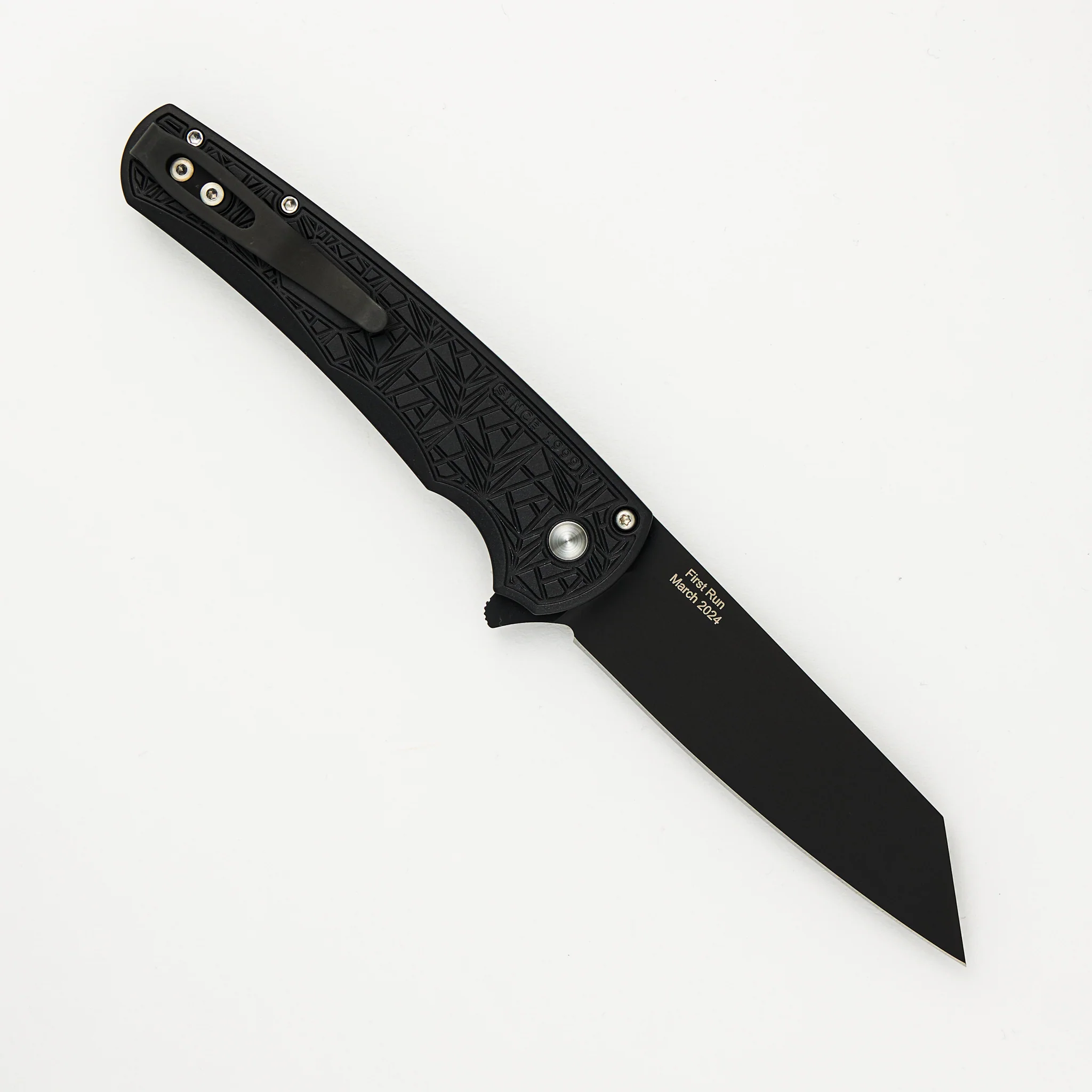 Malibu Flipper - 2024 Malibu.001 Ltd. First Run - Black "Nexus" Textured Handle - DLC Black 20CV Reverse Tanto Blade - Image 2