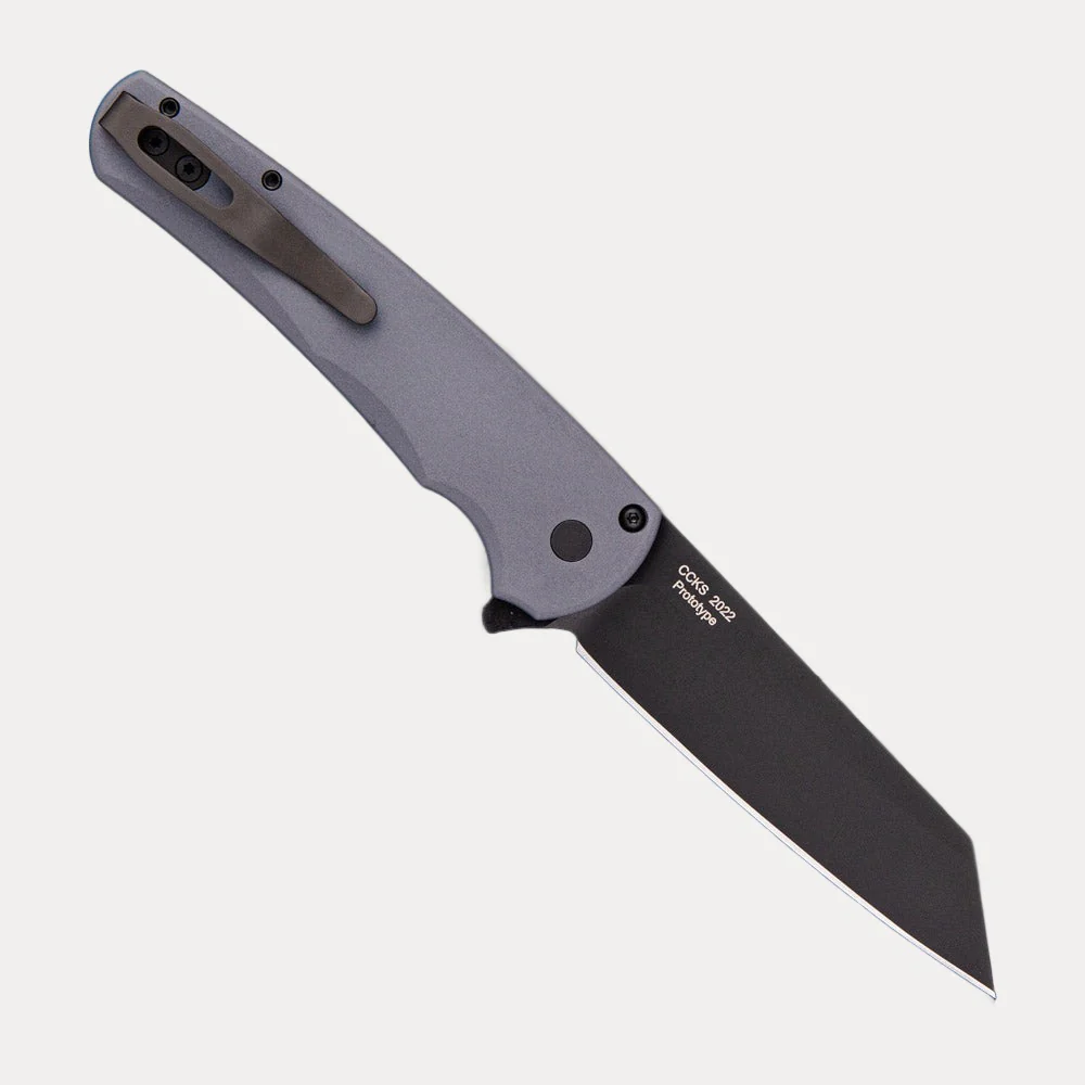 "Limited Edition" Malibu Flipper – CCKS Spring 2022 – Solid Grey Handle – DLC Black Reverse Tanto Blade – Prototype - Image 2