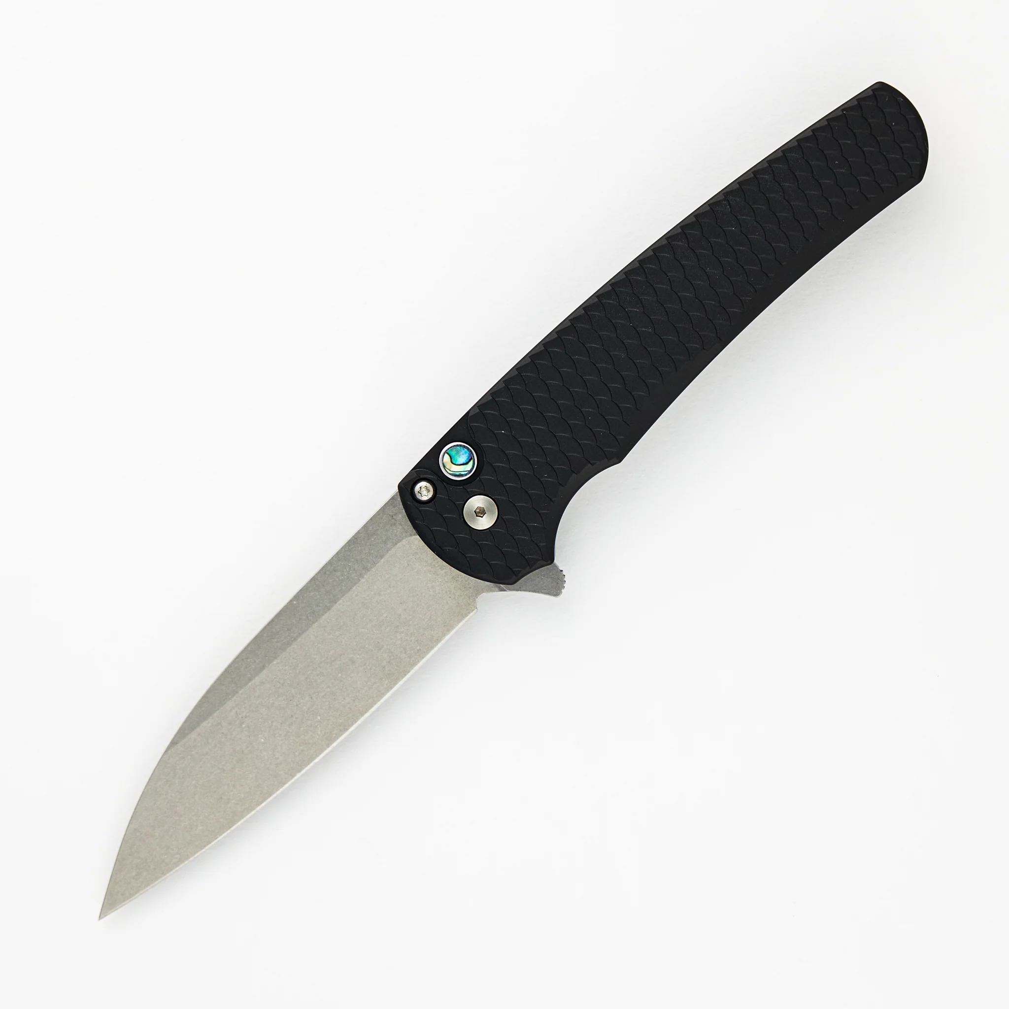 Malibu - CCKS Spring 2024 Ltd. - "Dragon Scale" Textured Handle - Stonewash MagnaCut Wharncliffe Blade - Abalone Button