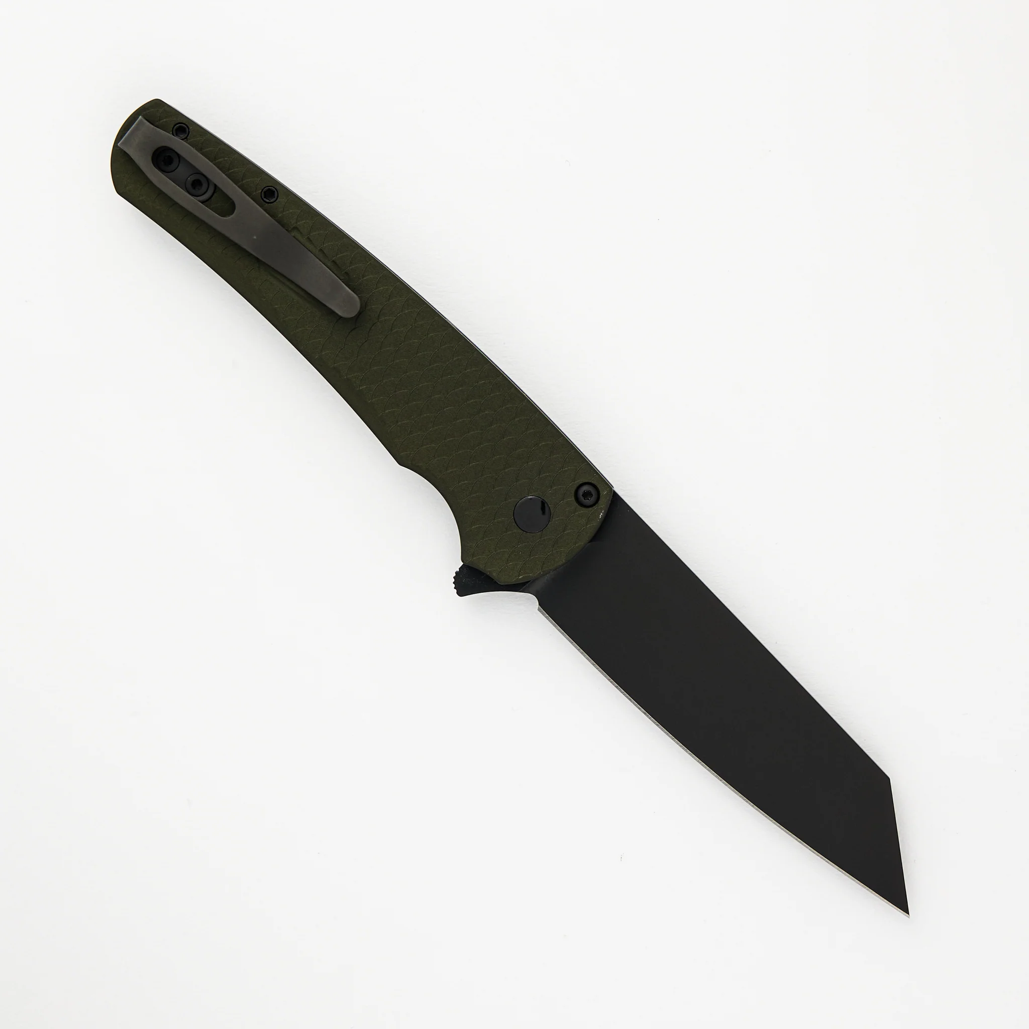 Malibu Flipper - Green Handle With "Dragon Scale" Texture - Black DLC 20CV Reverse Tanto Blade 5236-Green - Image 2