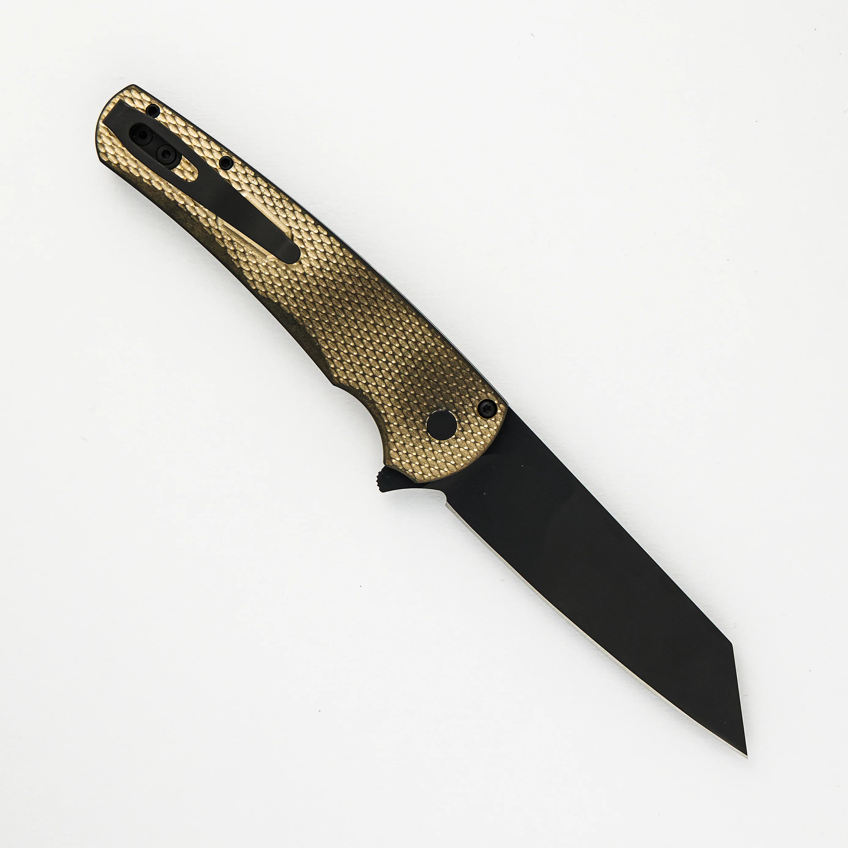 Malibu Flipper Ltd. β Textured Bronze AL Handle β DLC Black 20CV Reverse Tanto Blade β Mosaic Button β 5213 - Image 2