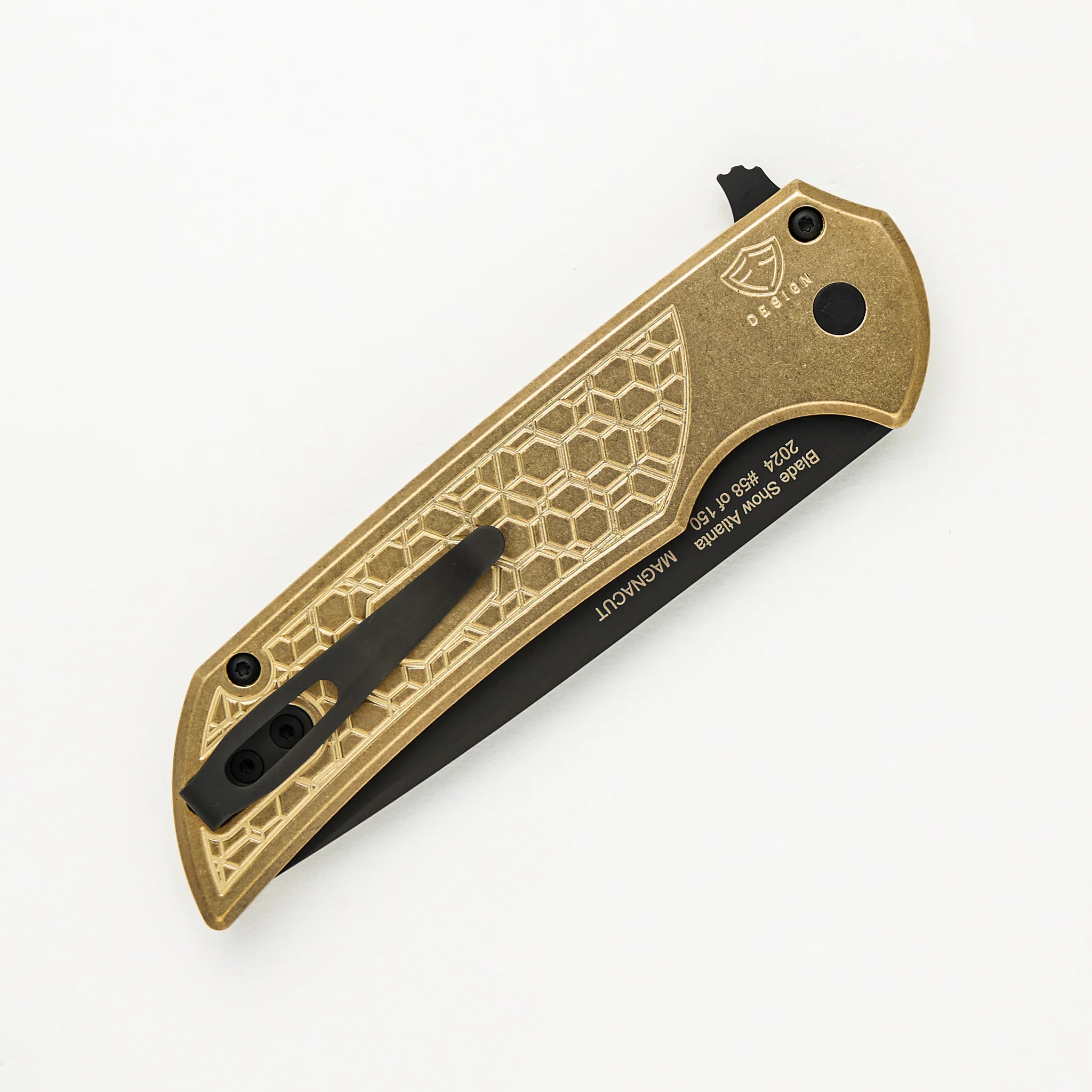 Mordax - Blade Show ATL 2024 - Stonewash AL Bronze "Gridlock" Handle, DLC MagnaCut Blade, Black Lip Pearl Button #58 of 150 - Image 4