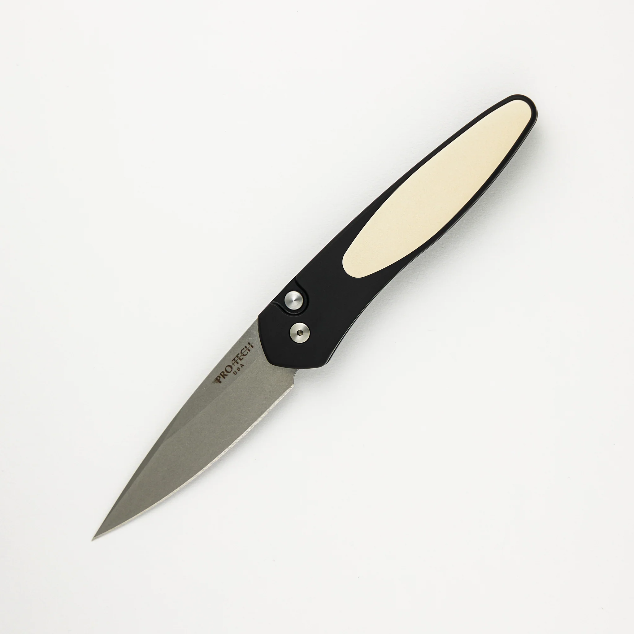 Newport ā Tuxedo ā Black Aluminum Handle ā Ivory Micarta Inlay ā Stonewash S35VN Blade - 3451
