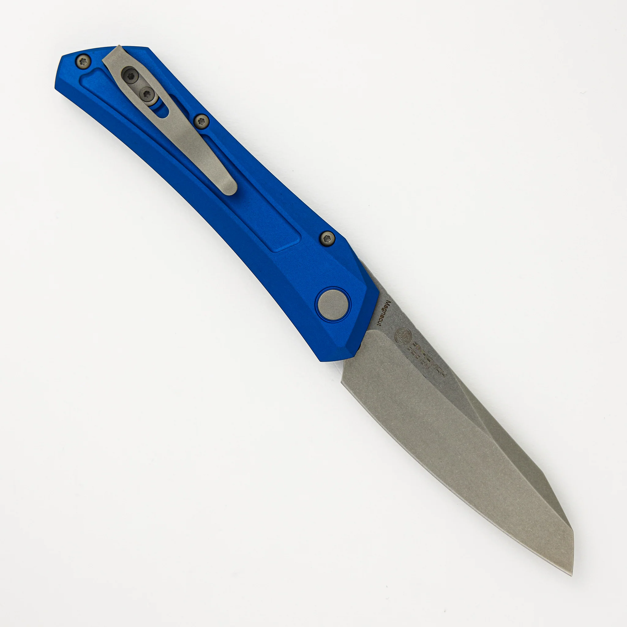 Oligarch - Blue Aluminum Handle - Stonwashed MagnaCut Blade DS101-BLUE (Sinkevich Design) - Image 2