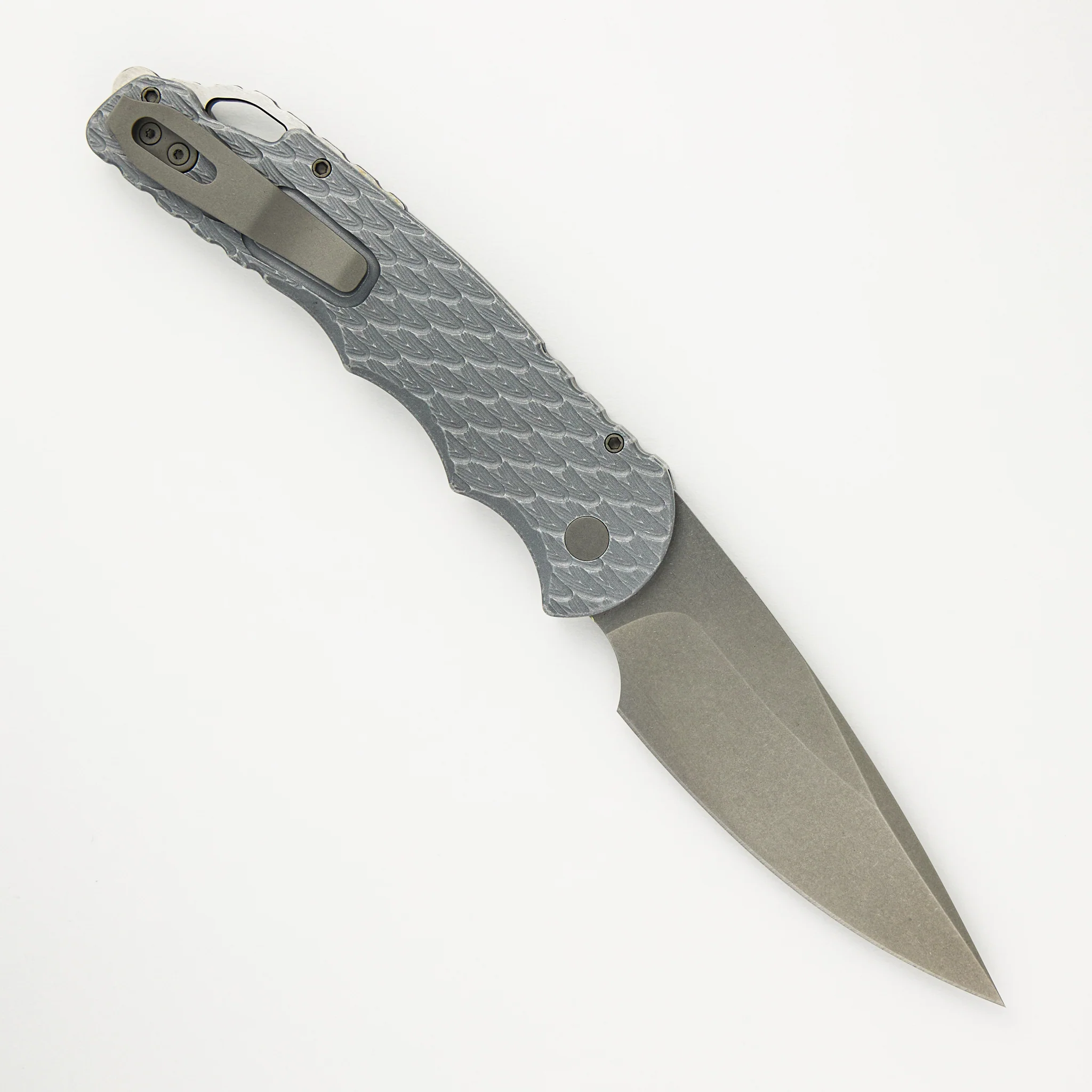 Tactical Response 4 - Grey Handle W/ Battle Worn/Feather Texture - Stonewash MagnaCut Blade T4105-F BW Grey - Image 2