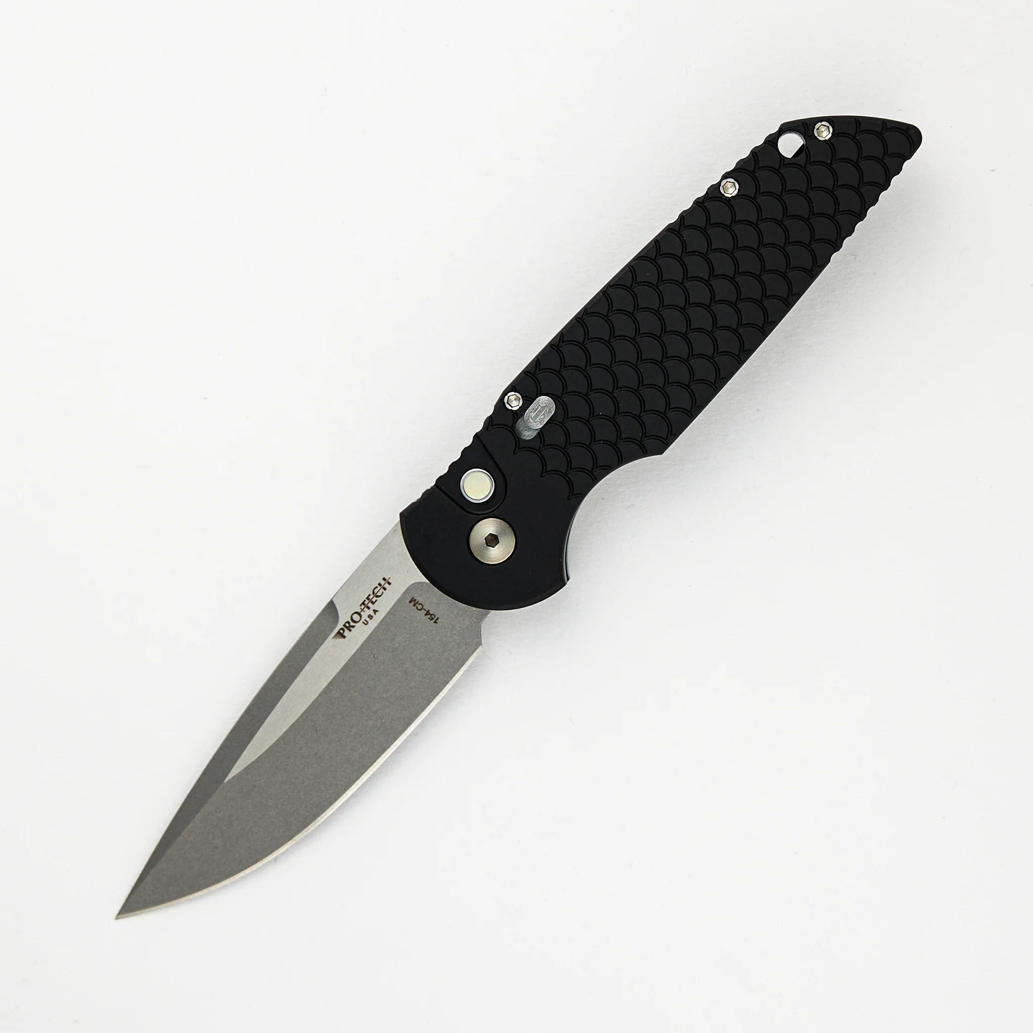 "Limited Edition" TR-3 - Blade Show ATL 2024 - Black Handle W/ Steel Safety, Gold Lip Pearl Button, Stonewash/Satin Blade