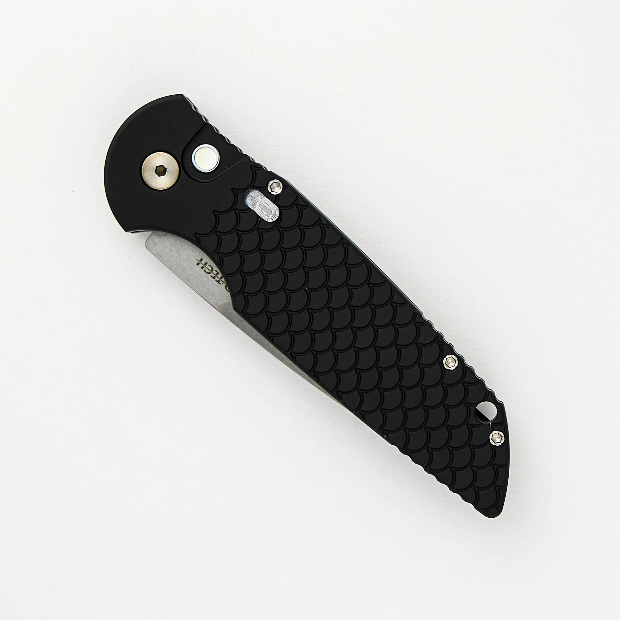 "Limited Edition" TR-3 - Blade Show ATL 2024 - Black Handle W/ Steel Safety, Gold Lip Pearl Button, Stonewash/Satin Blade - Image 3
