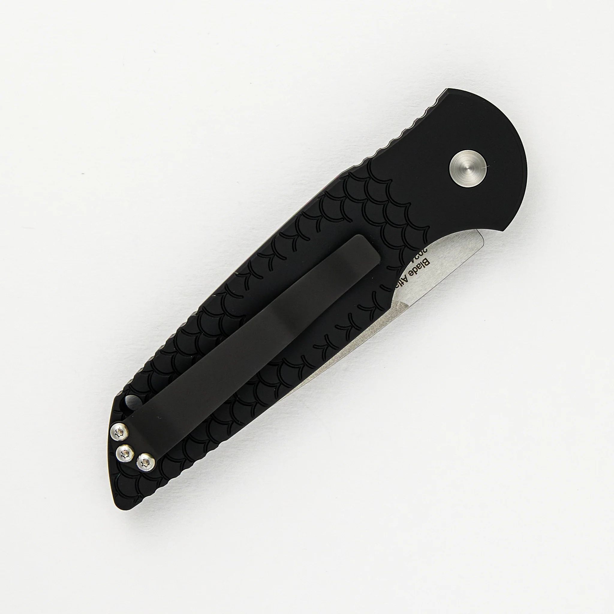 "Limited Edition" TR-3 - Blade Show ATL 2024 - Black Handle W/ Steel Safety, Gold Lip Pearl Button, Stonewash/Satin Blade - Image 4