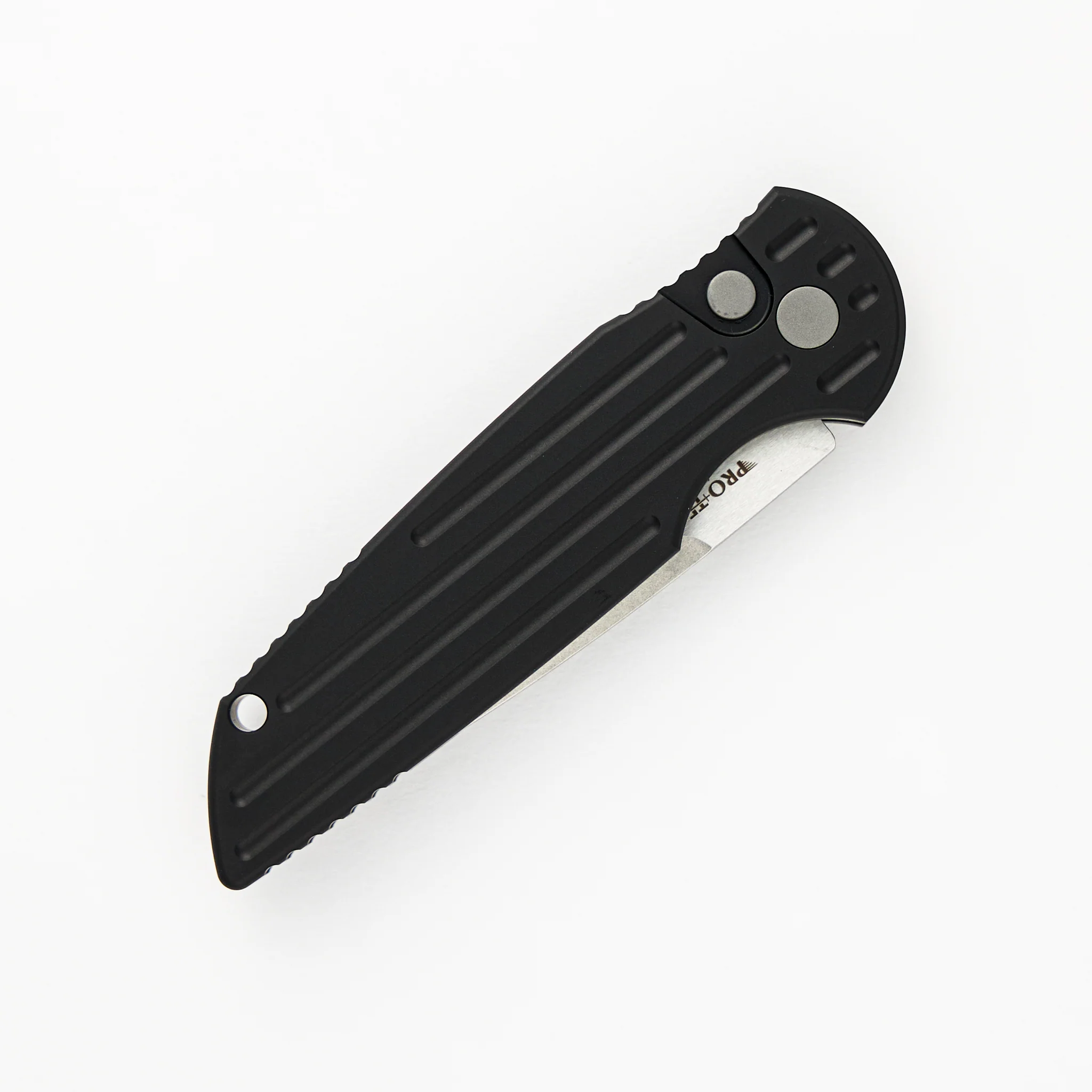 TR-3 L-1 - Left Handed - Black Aluminum Handle W/ Grooves - Stonewash 154-CM Blade - Image 3