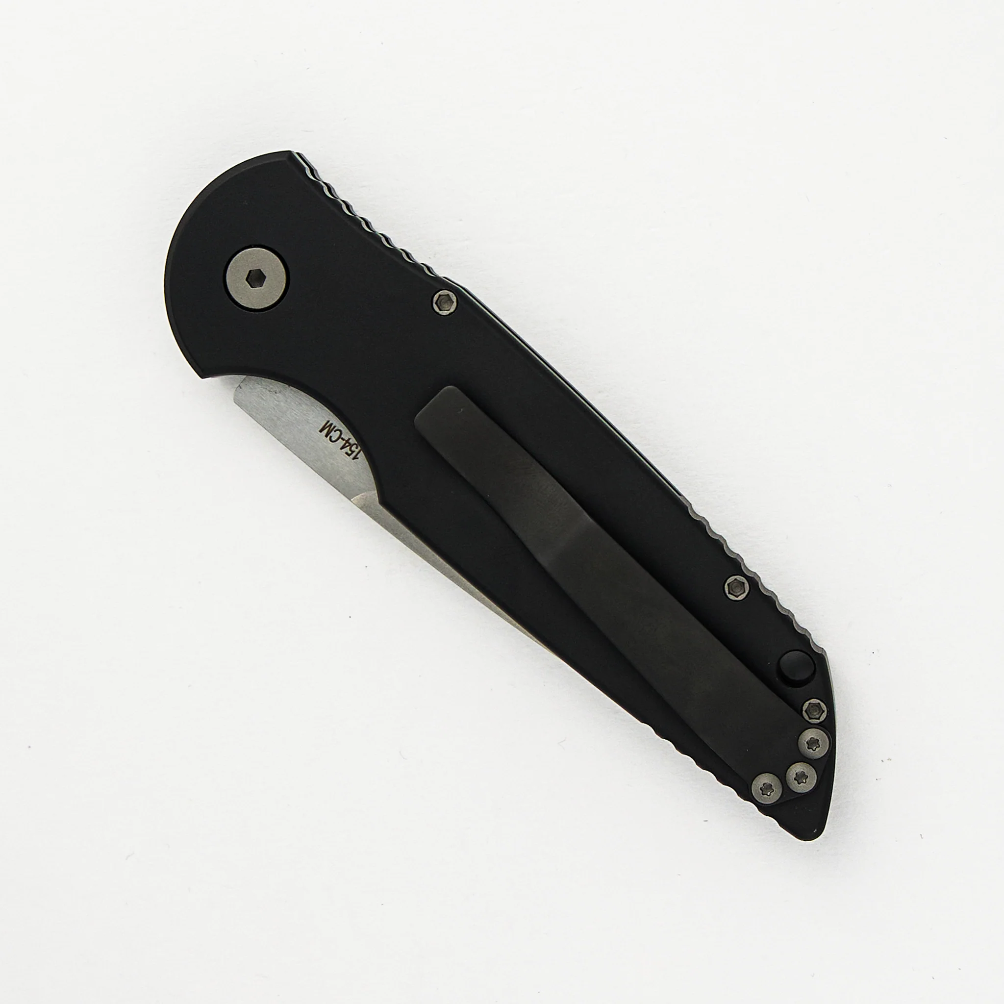 TR-3 L-1 - Left Handed - Black Aluminum Handle W/ Grooves - Stonewash 154-CM Blade - Image 4