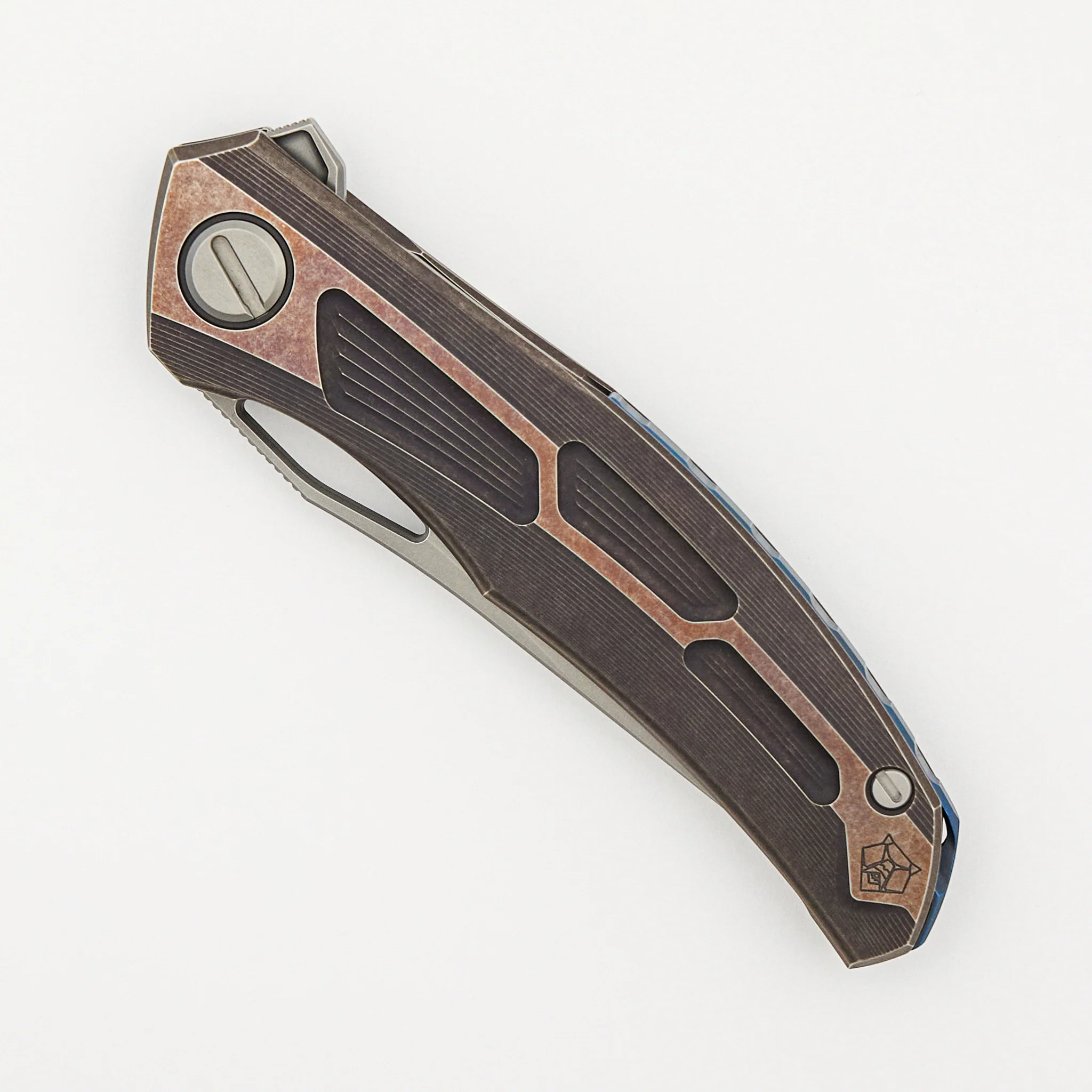 Quantum - M390 Blade - Bronze Ano Titanium Handle - Blue Ano Accents - MRBS - Image 3