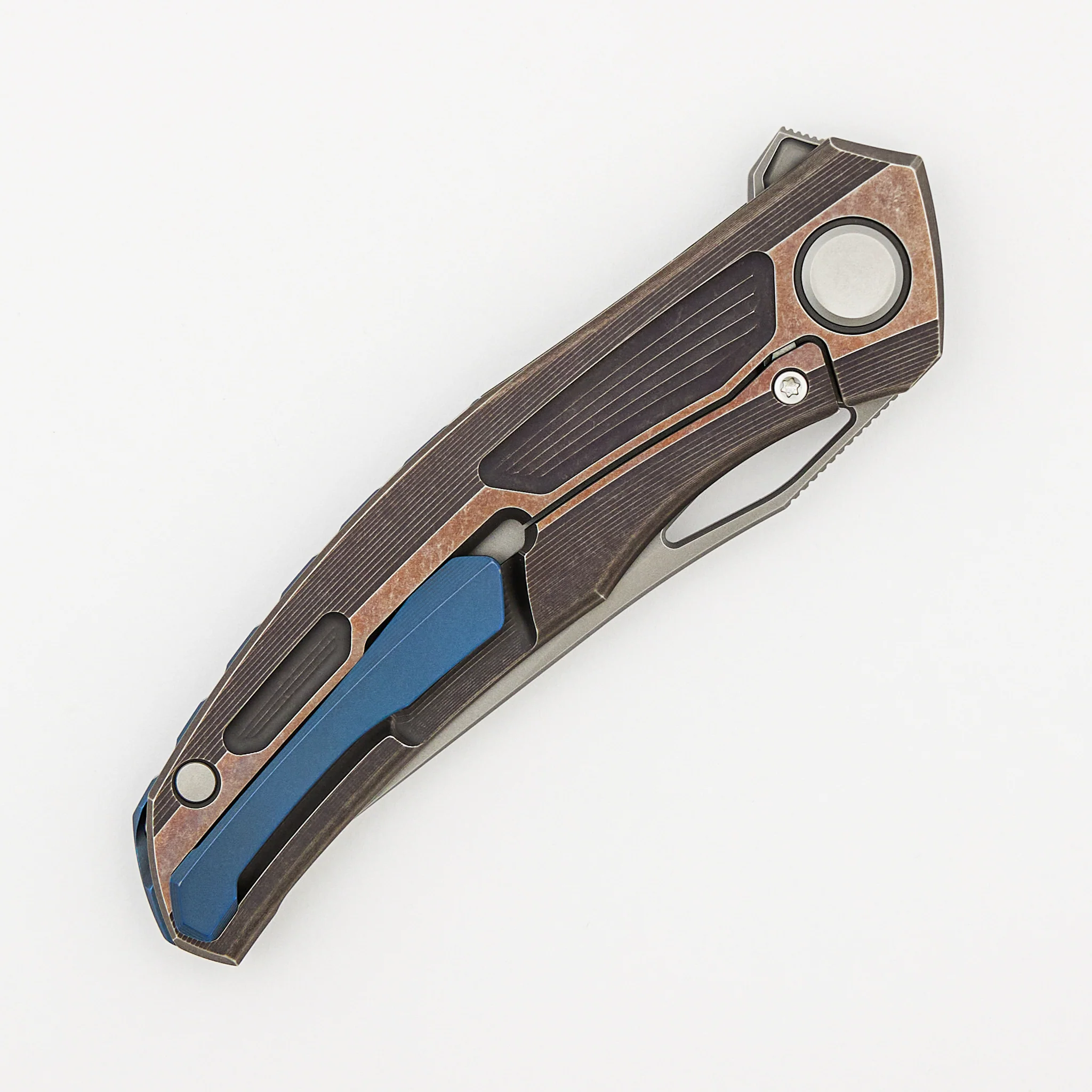 Quantum - M390 Blade - Bronze Ano Titanium Handle - Blue Ano Accents - MRBS - Image 4