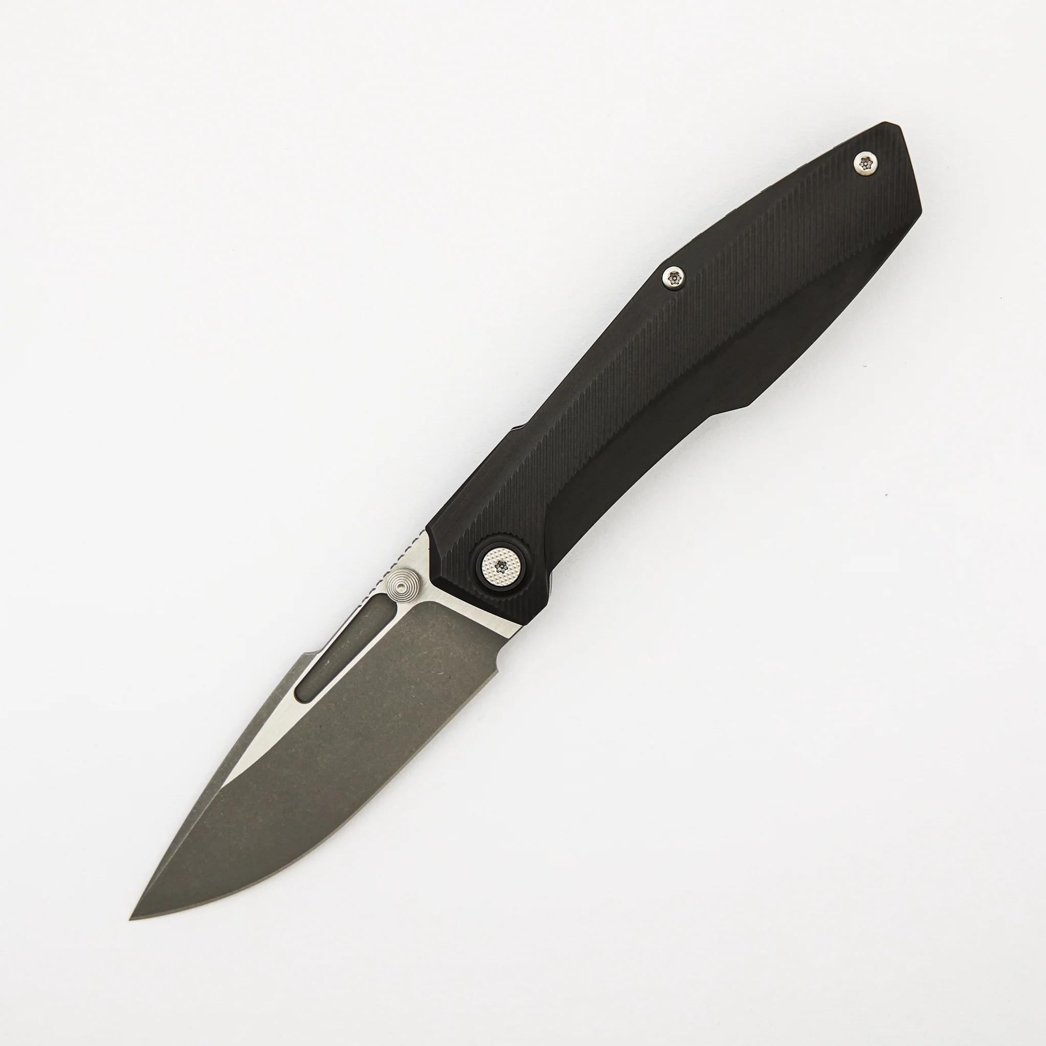 Raiden R2 - Milled Lines Titanium Black PVD Handle - Dark Stonewash W/ Satin Flats MagnaCut Blade