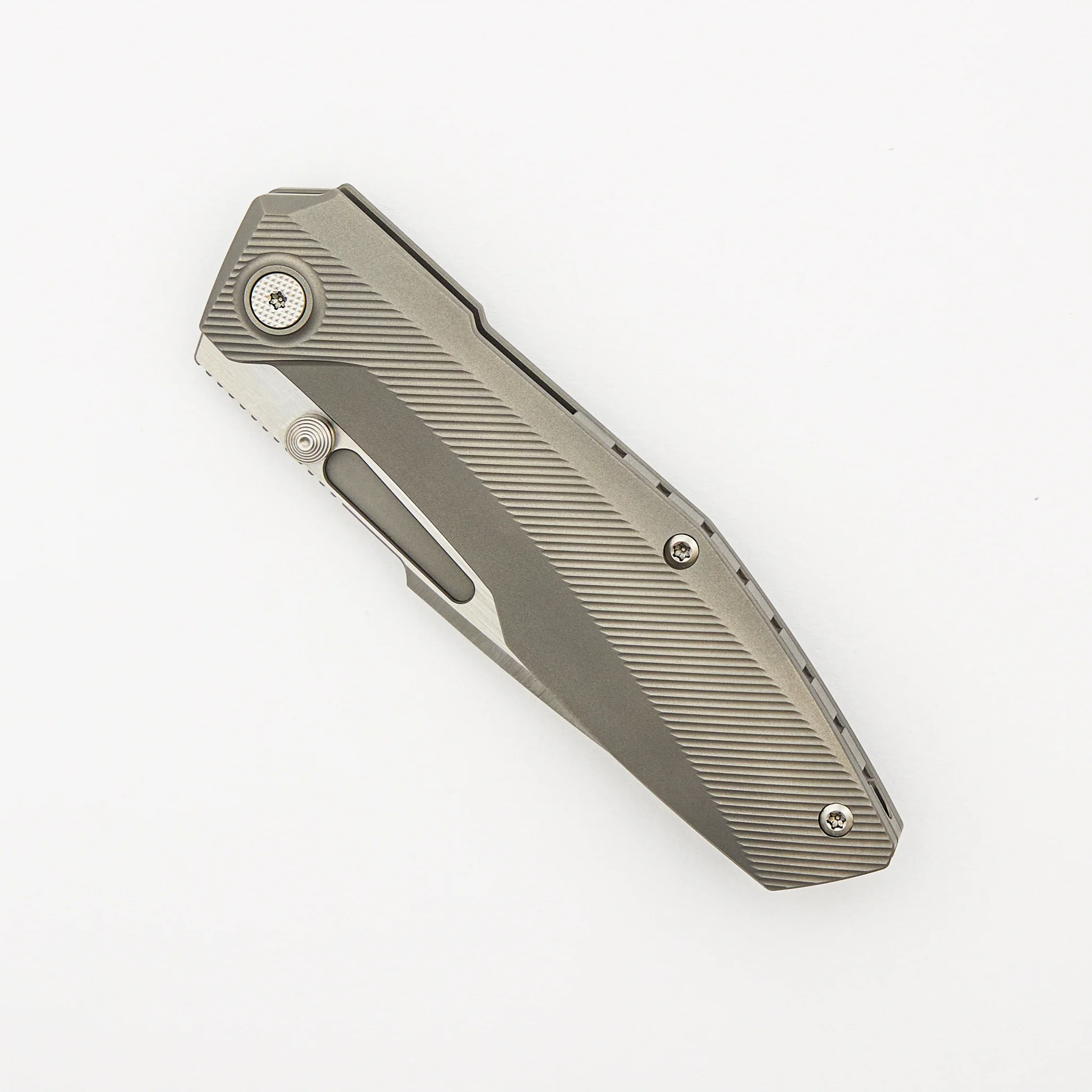 Raiden R2 - Milled Lines Titanium Glass Beadblast Handle - Belt Satin MagnaCut Blade - Image 3