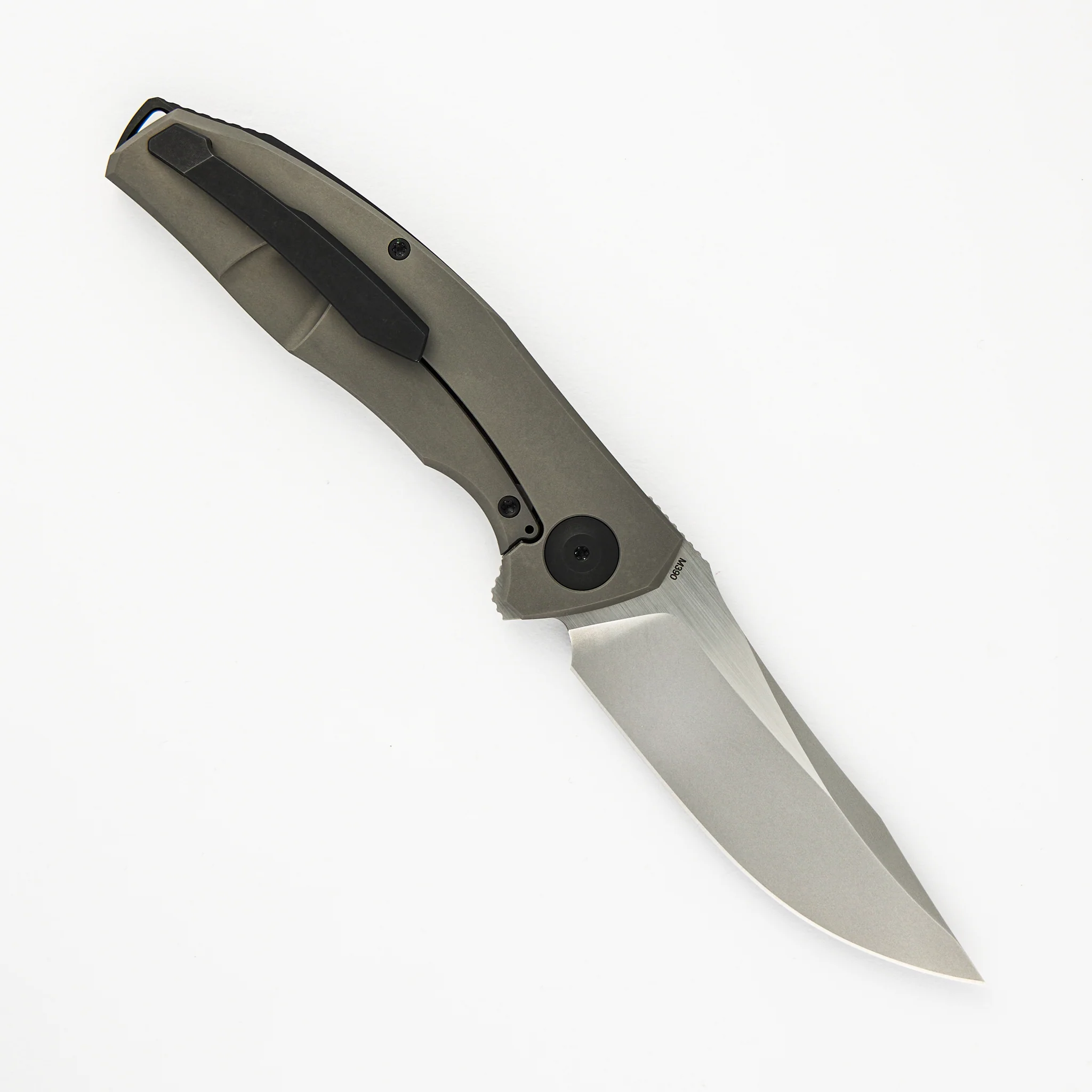 Adzin Flipper ā Blasted W/ Satin Flats M390 Blade ā Blasted Titanium Handle W/ Black Accents - Image 2