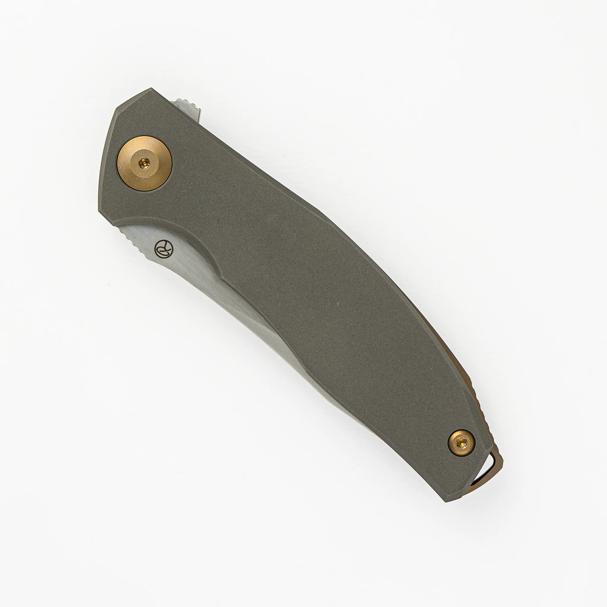 Adzin Flipper ā Blasted W- Satin Flats M390 Blade ā Blasted Titanium Handle W- Bronze Accents - Image 3