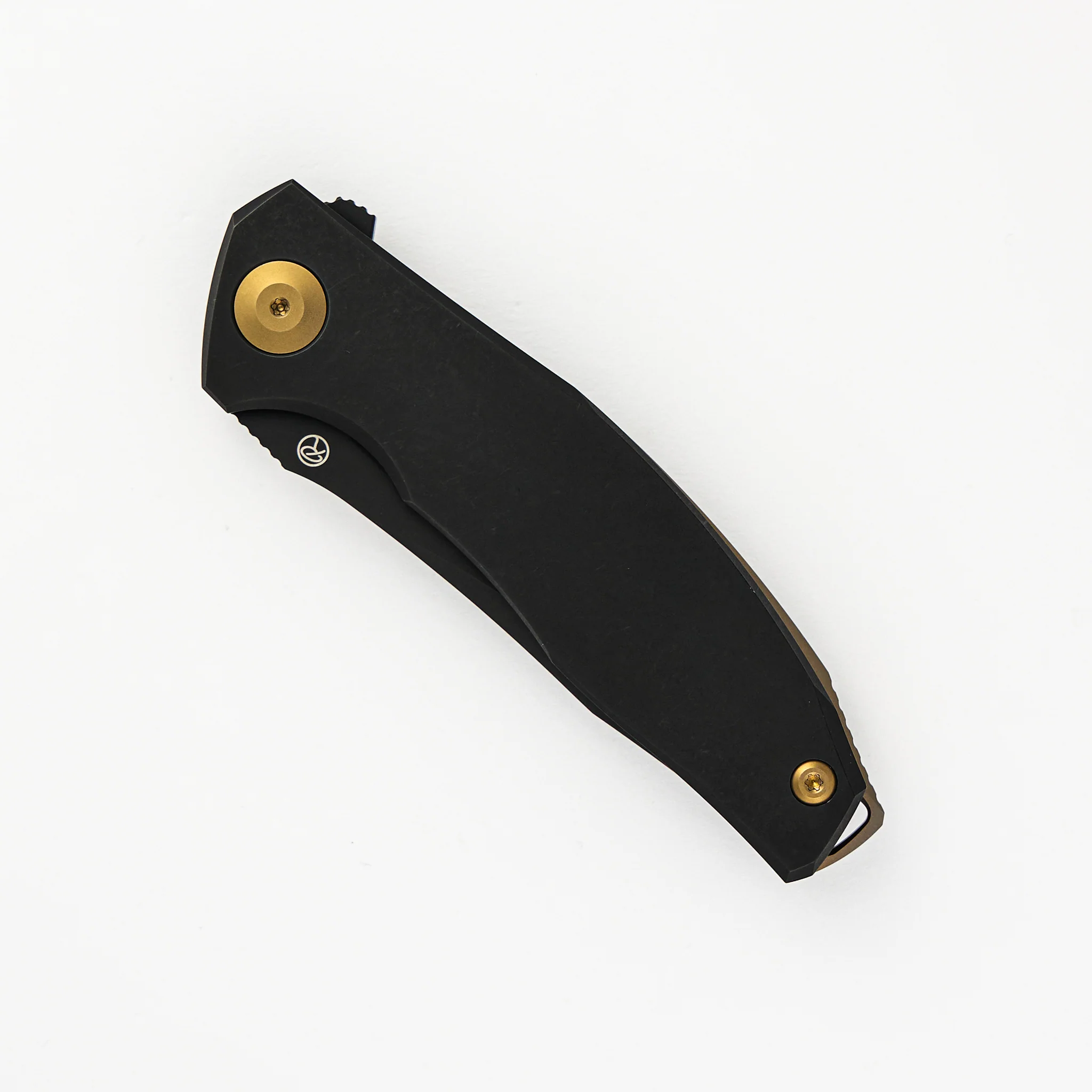 Adzin Flipper – PVD M390 Blade – PVD Titanium Handle W/ Bronze Accents - Image 3