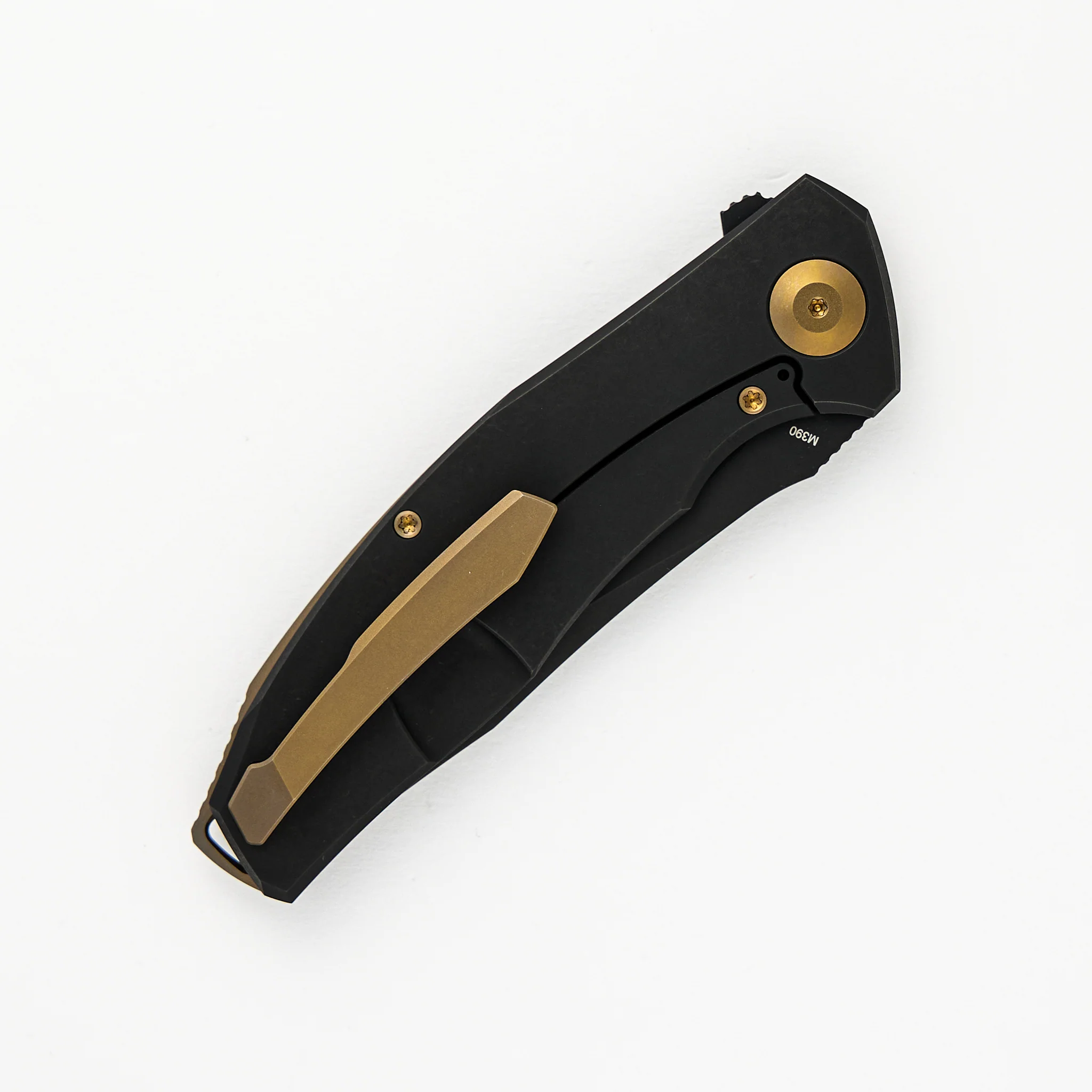 Adzin Flipper – PVD M390 Blade – PVD Titanium Handle W/ Bronze Accents - Image 4