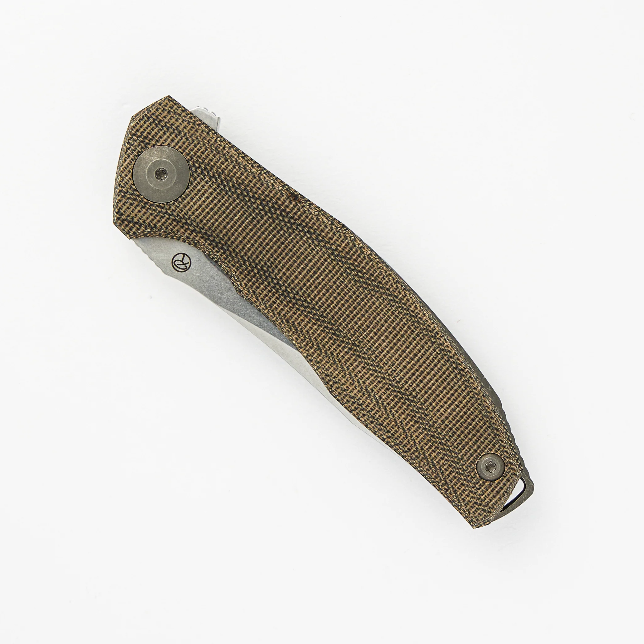 Adzin Flipper – Stonewash M390 Blade – Green Micarta - Titanium Handle - Image 3