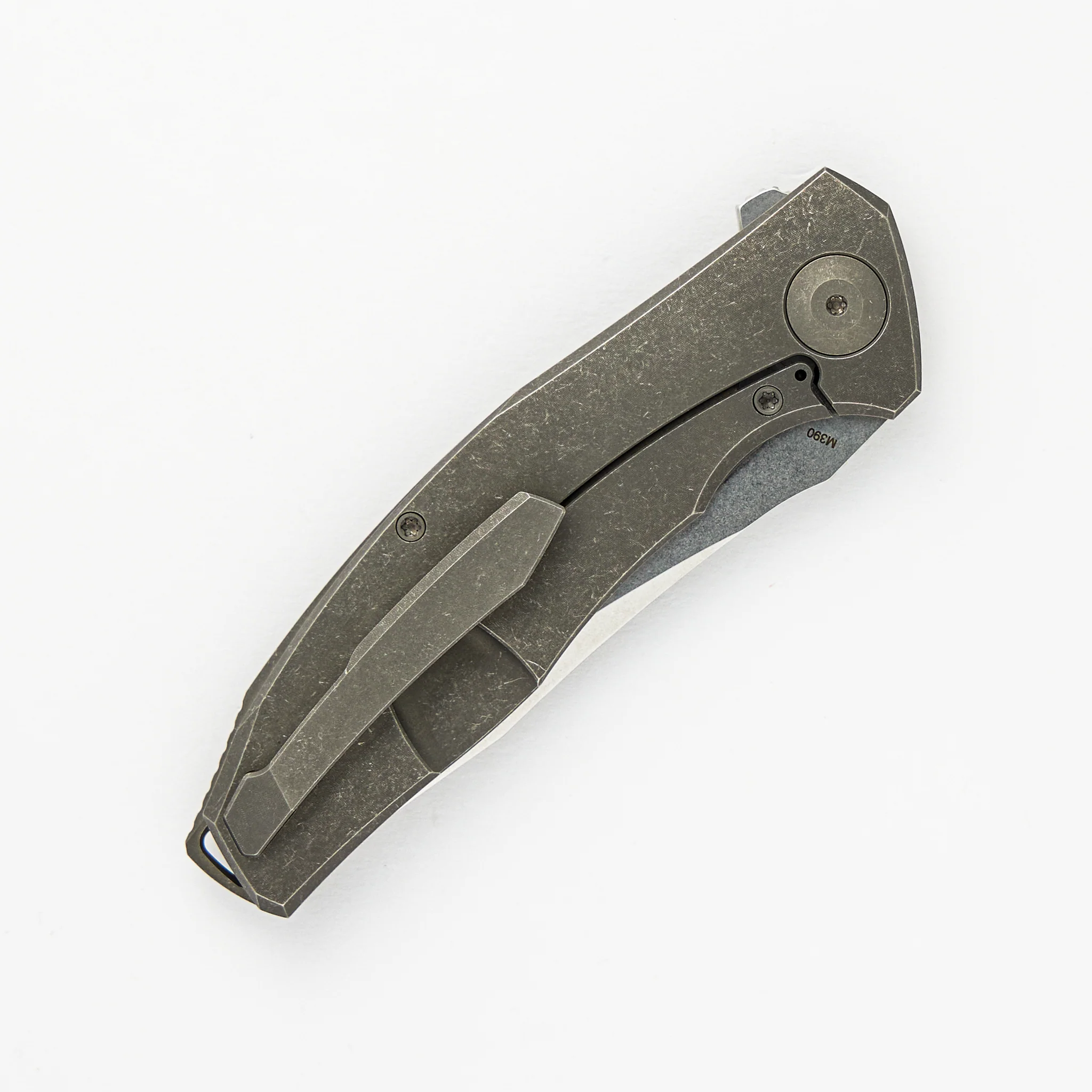 Adzin Flipper – Stonewash M390 Blade – Green Micarta - Titanium Handle - Image 4