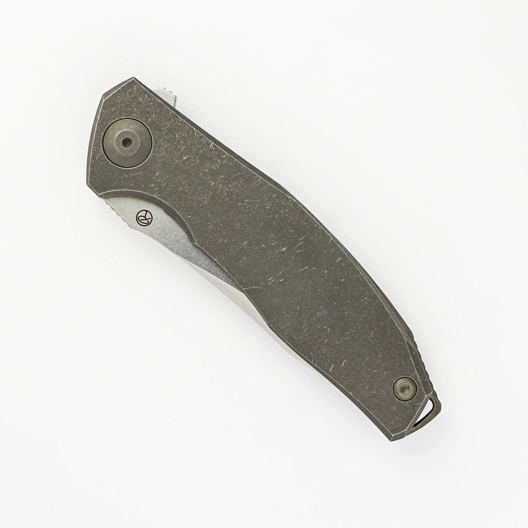Adzin Flipper – Stonewash M390 Blade – Stonewash Titanium Handle - Image 3