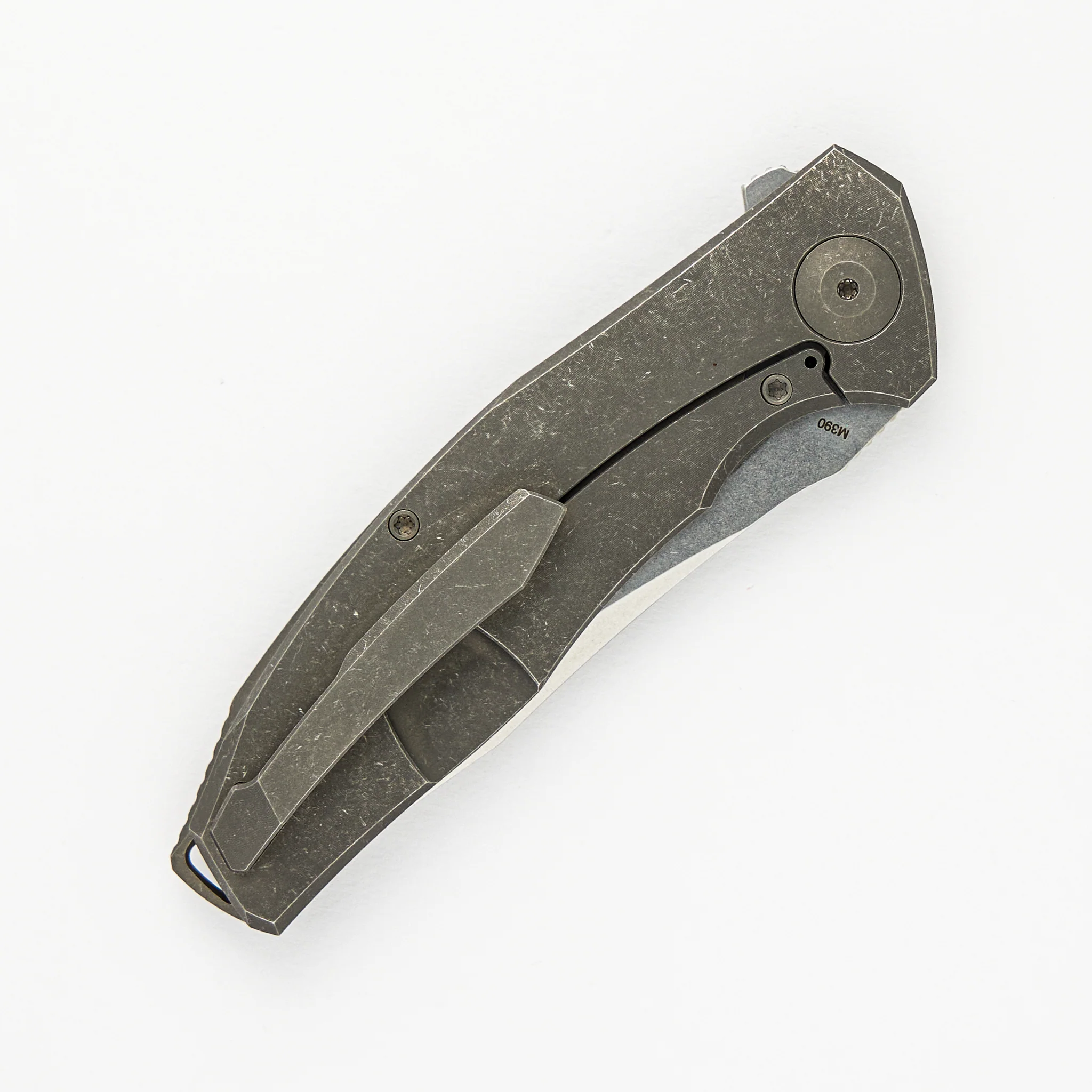 Adzin Flipper – Stonewash M390 Blade – Stonewash Titanium Handle - Image 4