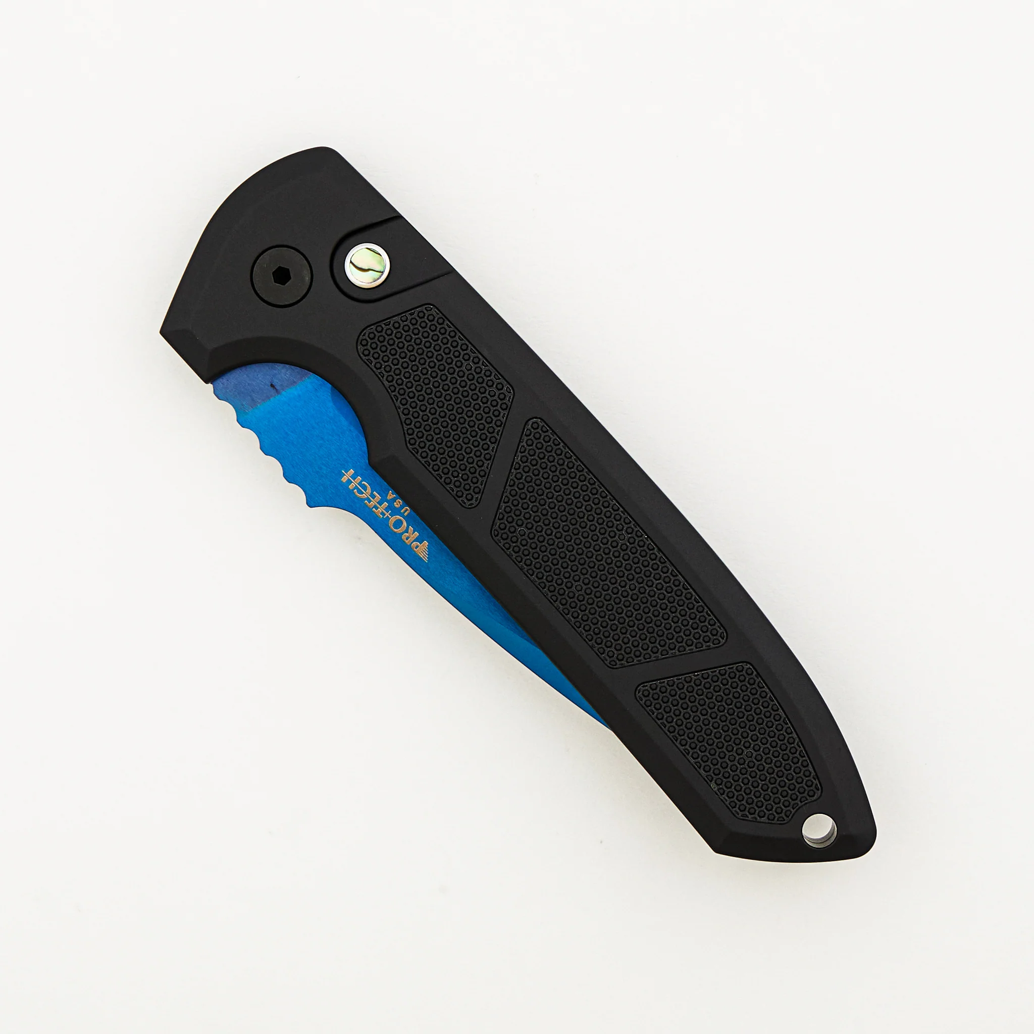Rockeye Auto - LG307-SB - Textured Black Aluminum Handle - Sapphire Blue S35VN Blade (Les George Design) - Image 3