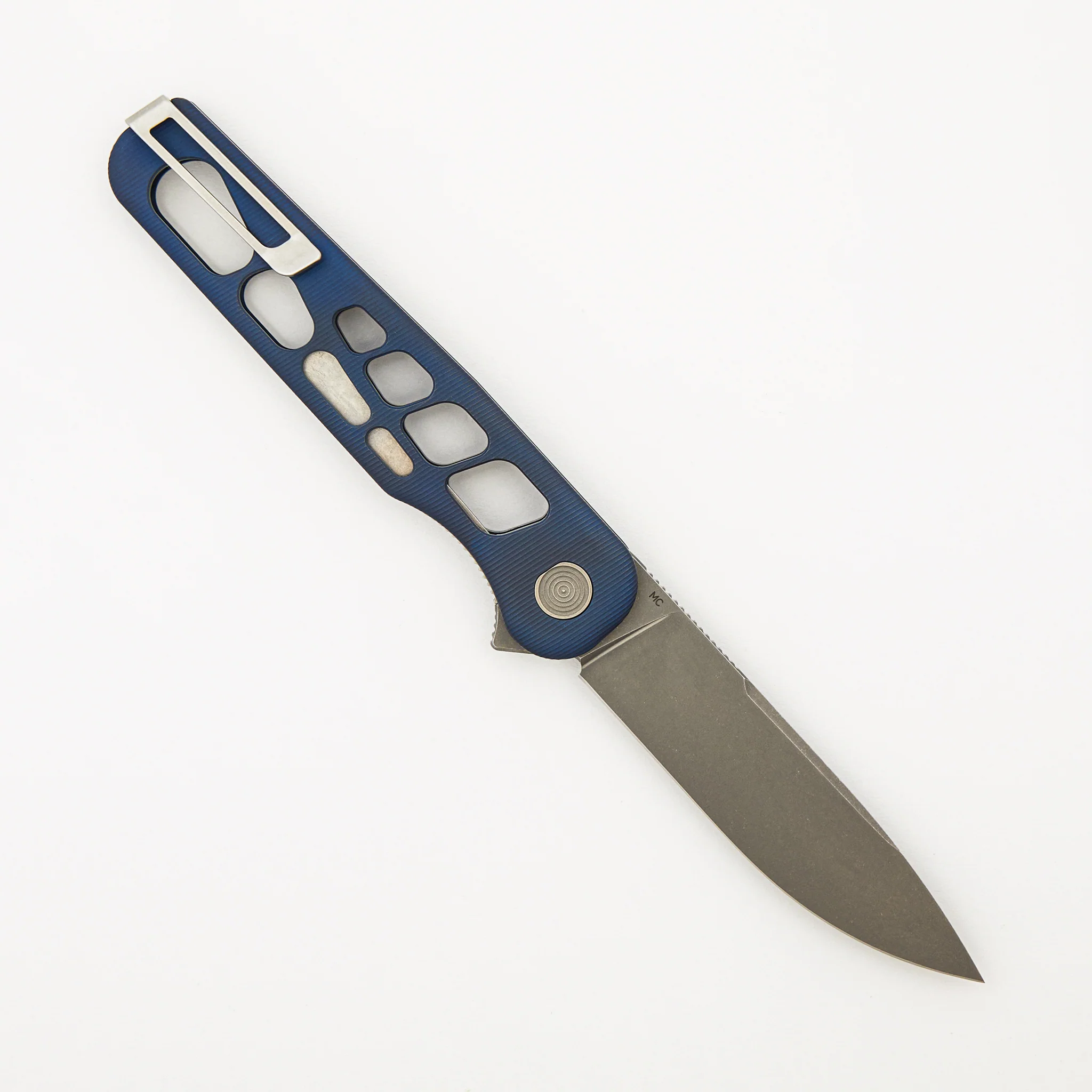Rockwall Flipper V2 - Skeletonized Blue Ano Titanium Handles - MagnaCut Blade - Image 2