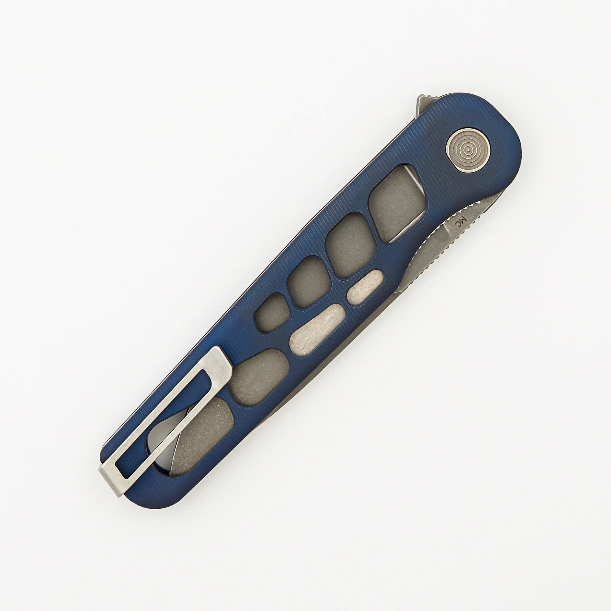 Rockwall Flipper V2 - Skeletonized Blue Ano Titanium Handles - MagnaCut Blade - Image 4