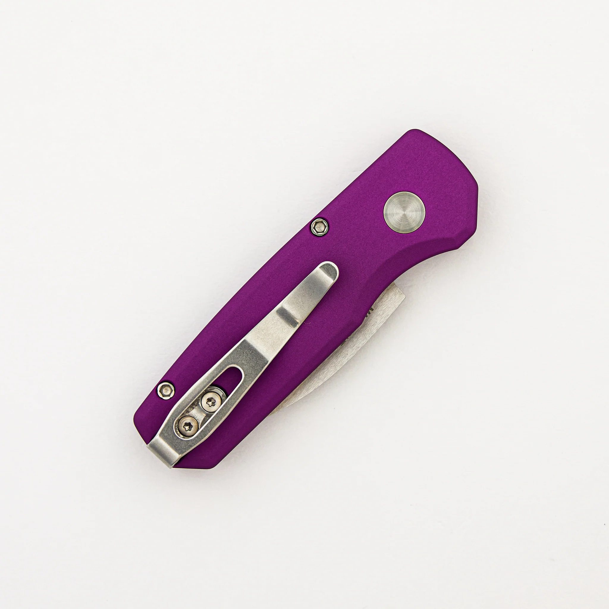 Runt 5 - R5300-LTD PURPLE - Smooth Purple Handle - Machine Satin MagnaCut Wharncliffe Blade - White Pearl Button - Image 4
