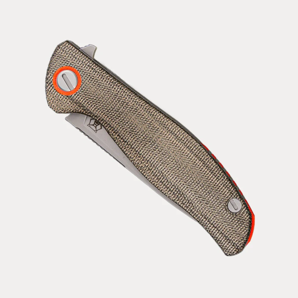 F3 – CROMAX PM BLADE – GREEN CANVAS MICARTA HANDLE W/ ORANGE ACCENTS – MRBS - Image 4