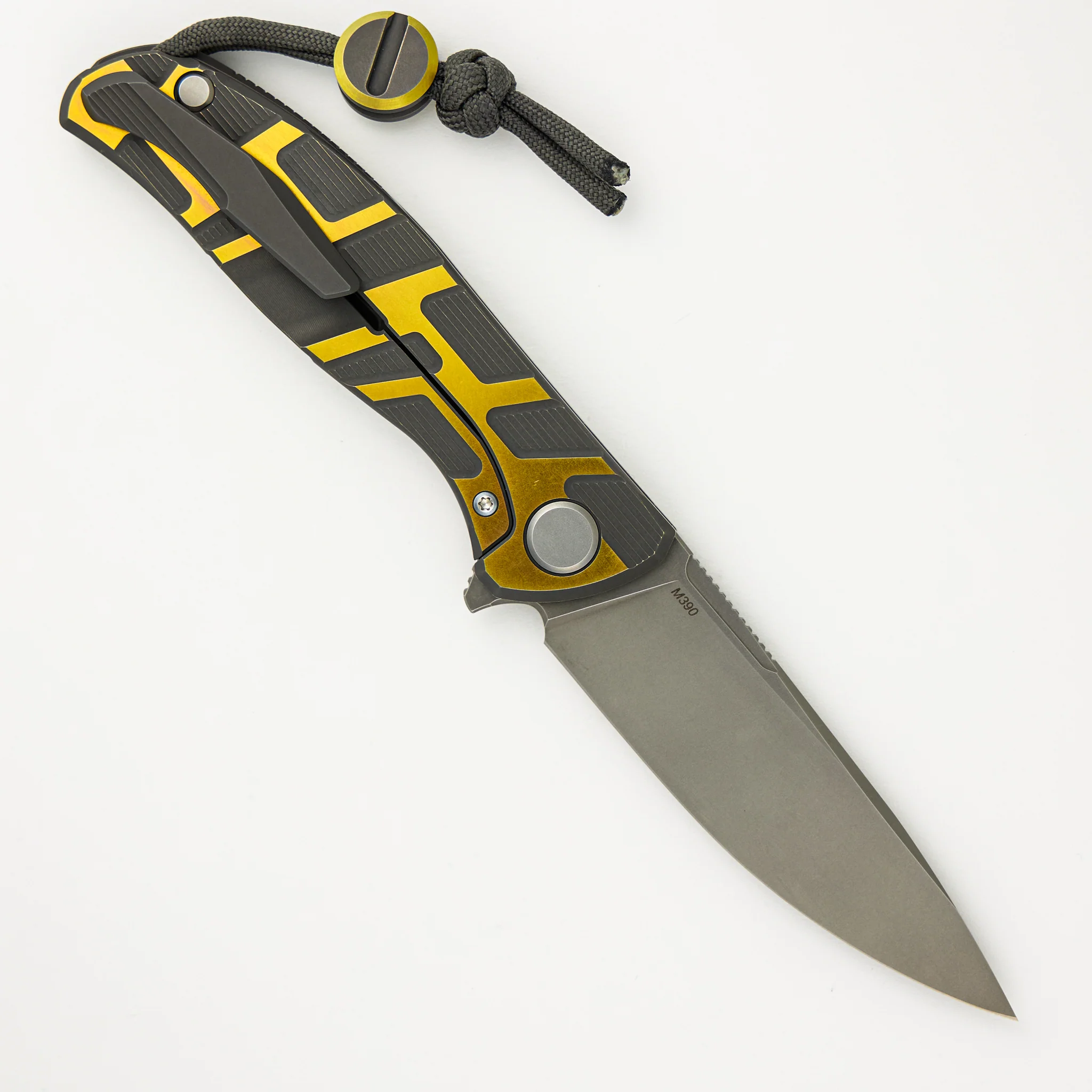 F95 T Pattern Gen 4 β Blade Show Edition β Grey-Yellow Ano Titanium Handle β M390 Blade β MRBS - Image 2